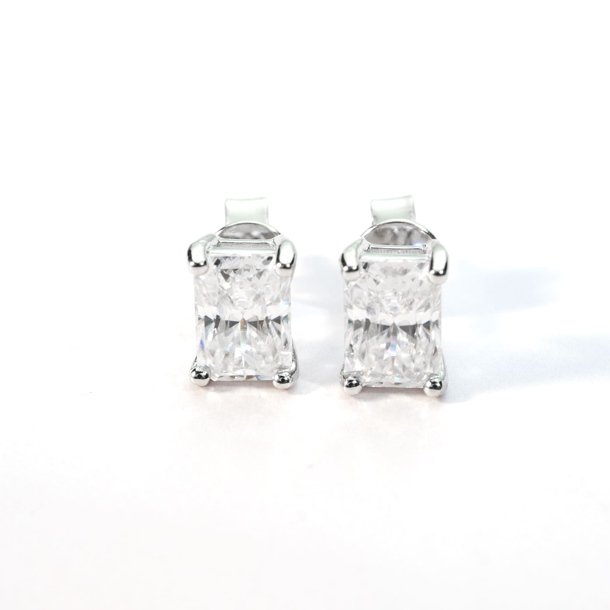 Radiant Cut Moissanite Stud Earrings in 925 Sterling Silver