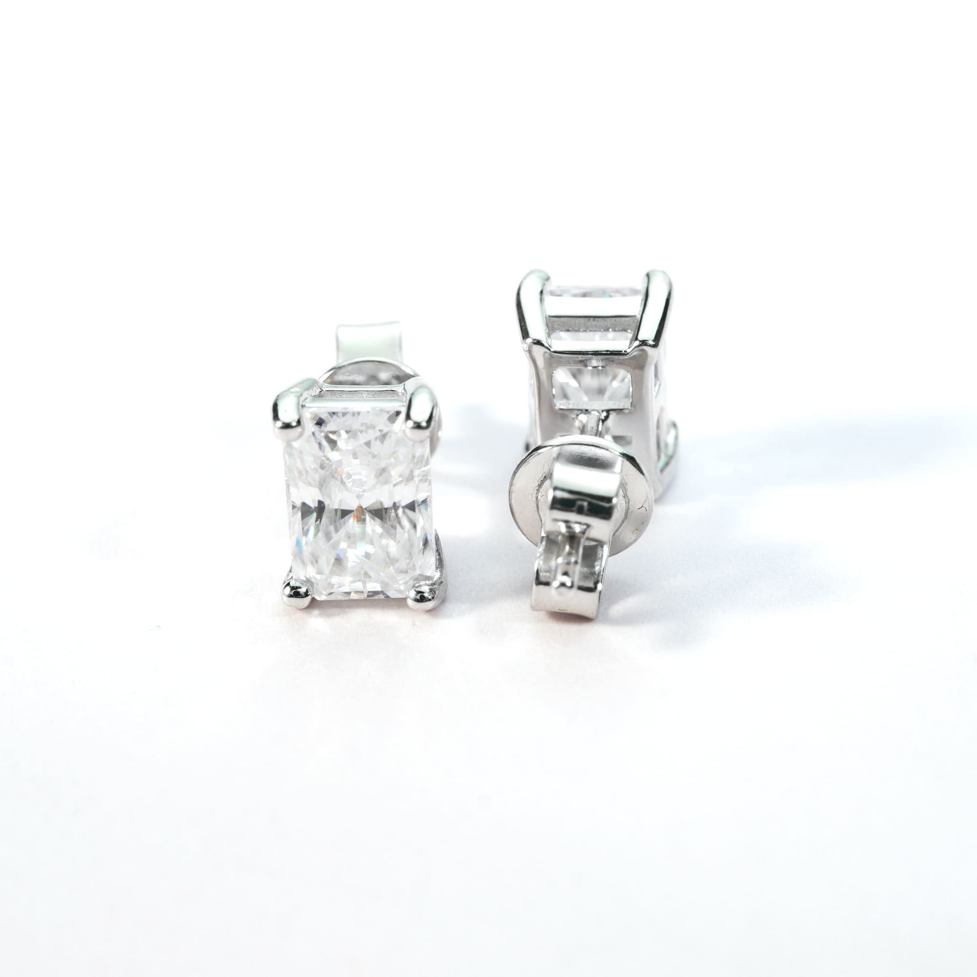 Radiant Cut Moissanite Stud Earrings in 925 Sterling Silver - alternate view