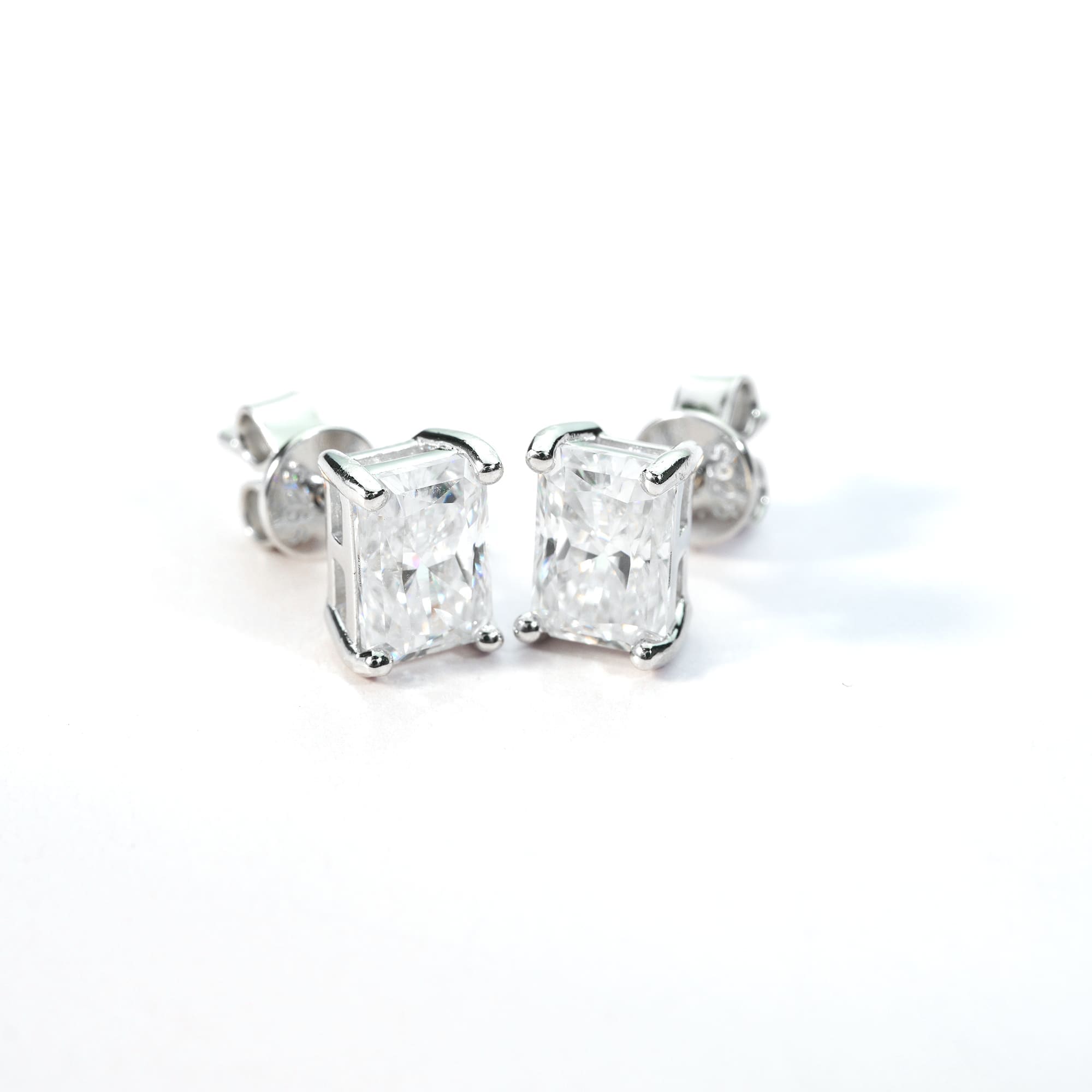 Radiant Cut Moissanite Stud Earrings in 925 Sterling Silver - Image 3