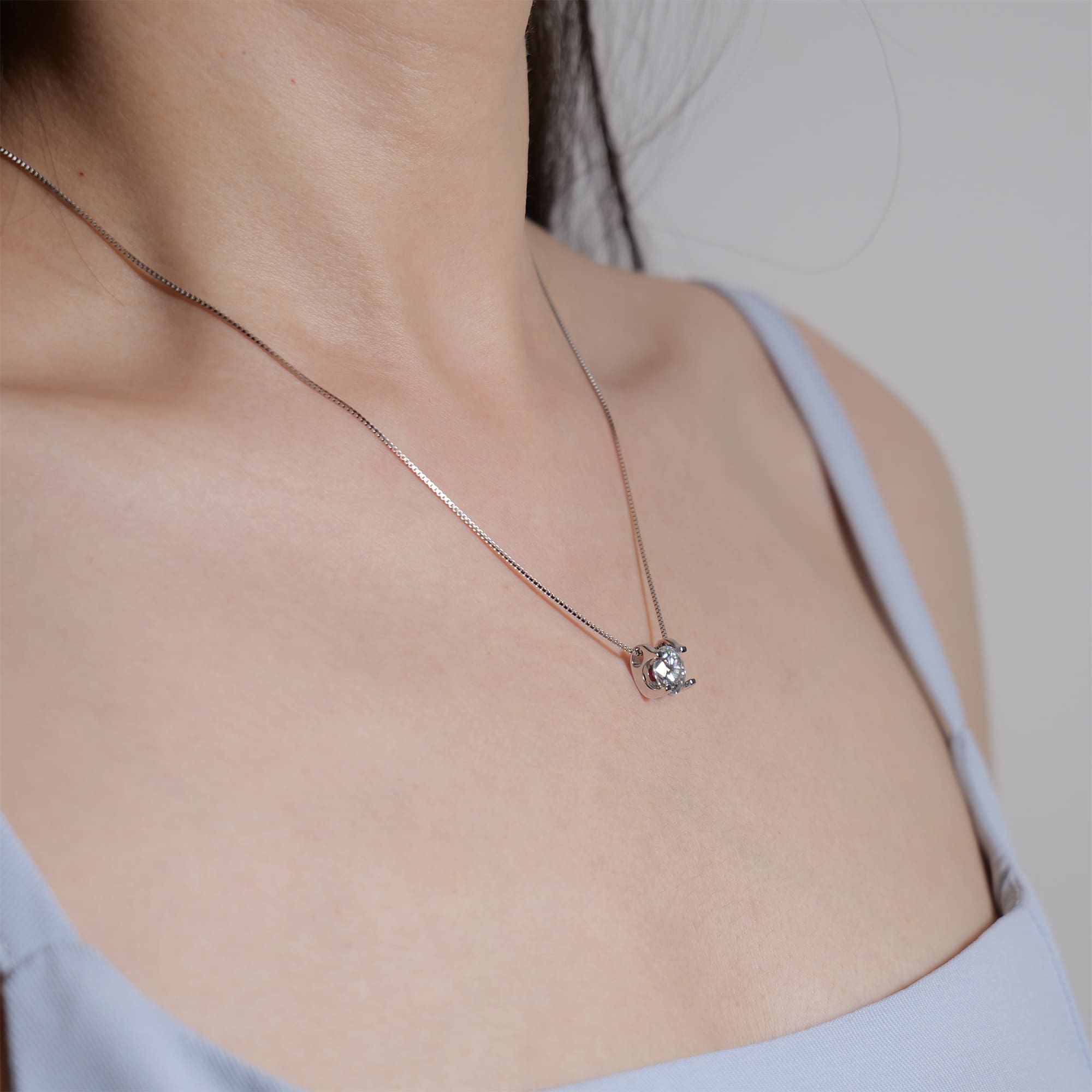 Minimalist 0.50 CT Round Moissanite Pendant Necklace in 925 Silver Plated with White Gold - Image 2