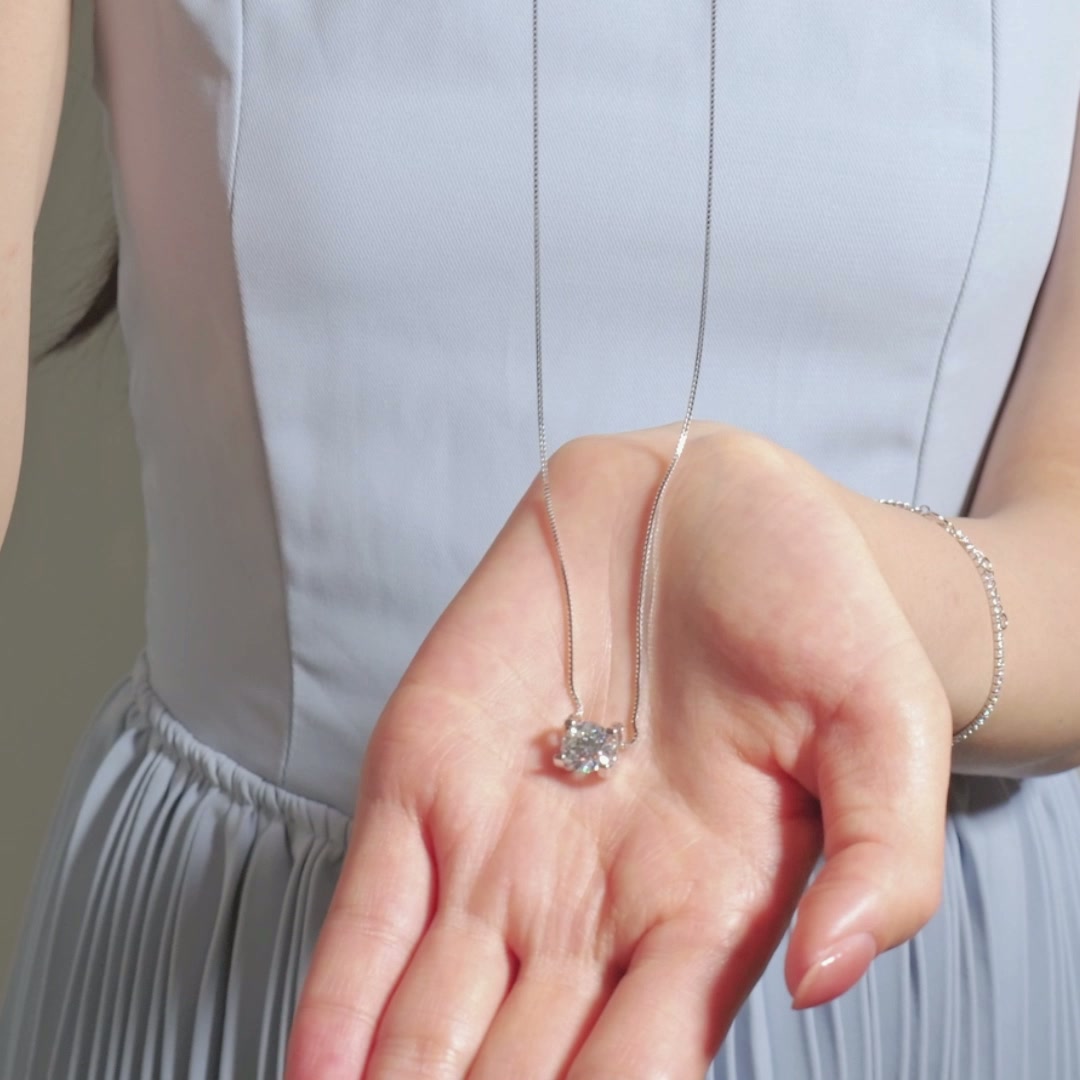 Minimalist 0.50 CT Round Moissanite Pendant Necklace in 925 Silver Plated with White Gold product video thumbnail