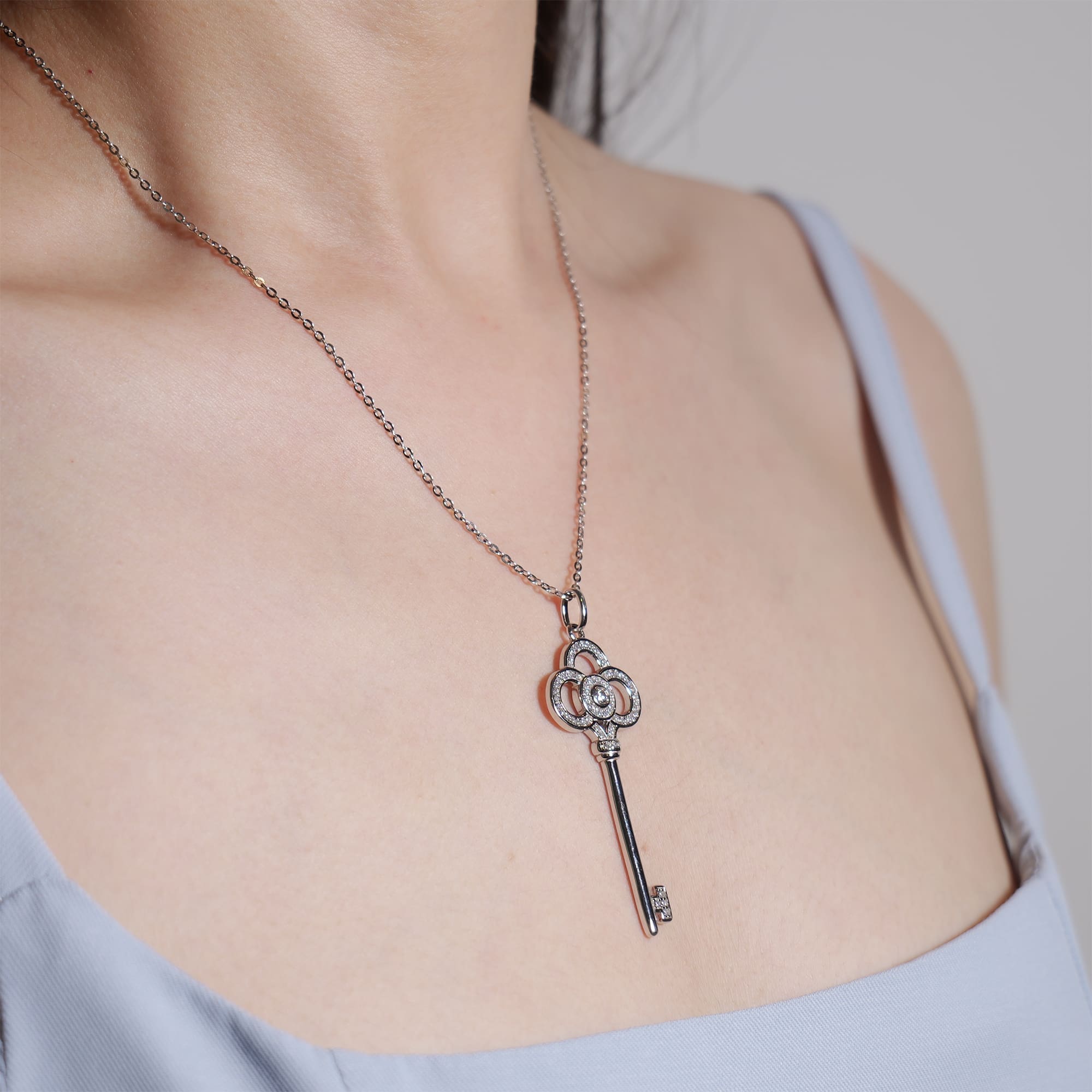 Key Pendant Necklace with 0.3 CT Moissanite on 925 Silver Rolo Chain - Image 2