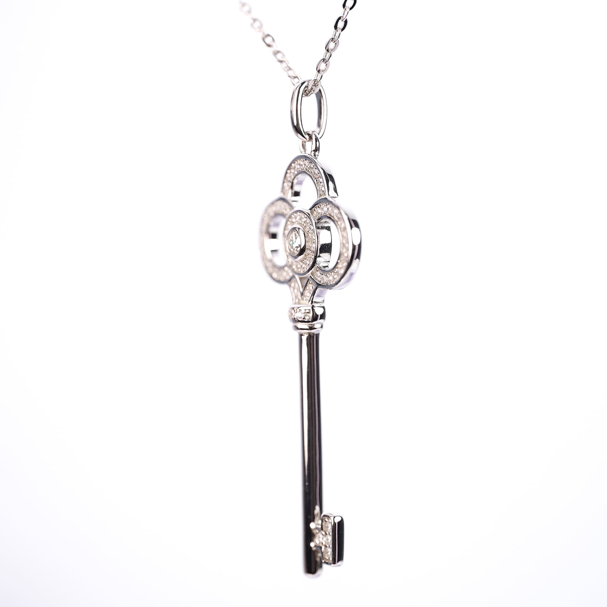 Key Pendant Necklace with 0.3 CT Moissanite on 925 Silver Rolo Chain - Image 4