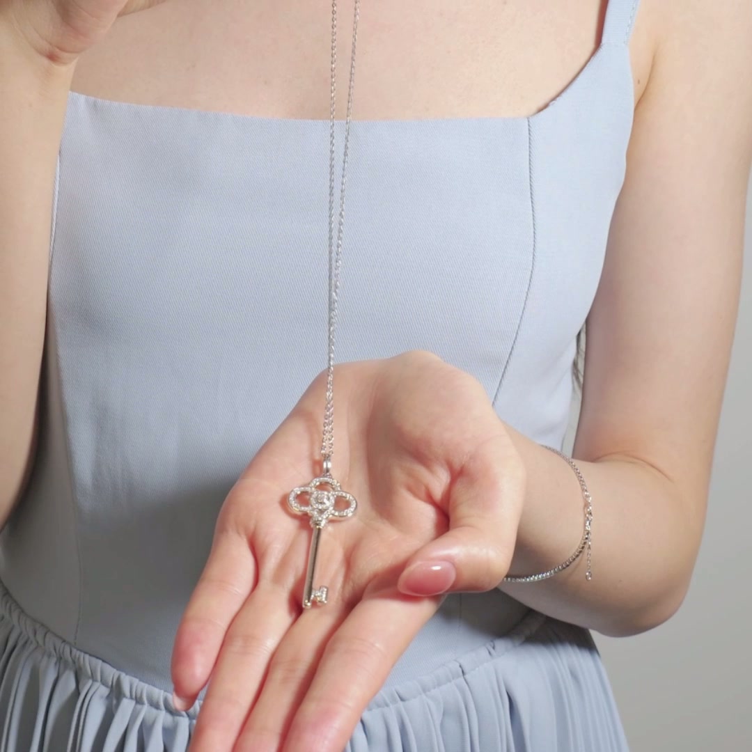 Key Pendant Necklace with 0.3 CT Moissanite on 925 Silver Rolo Chain product video thumbnail