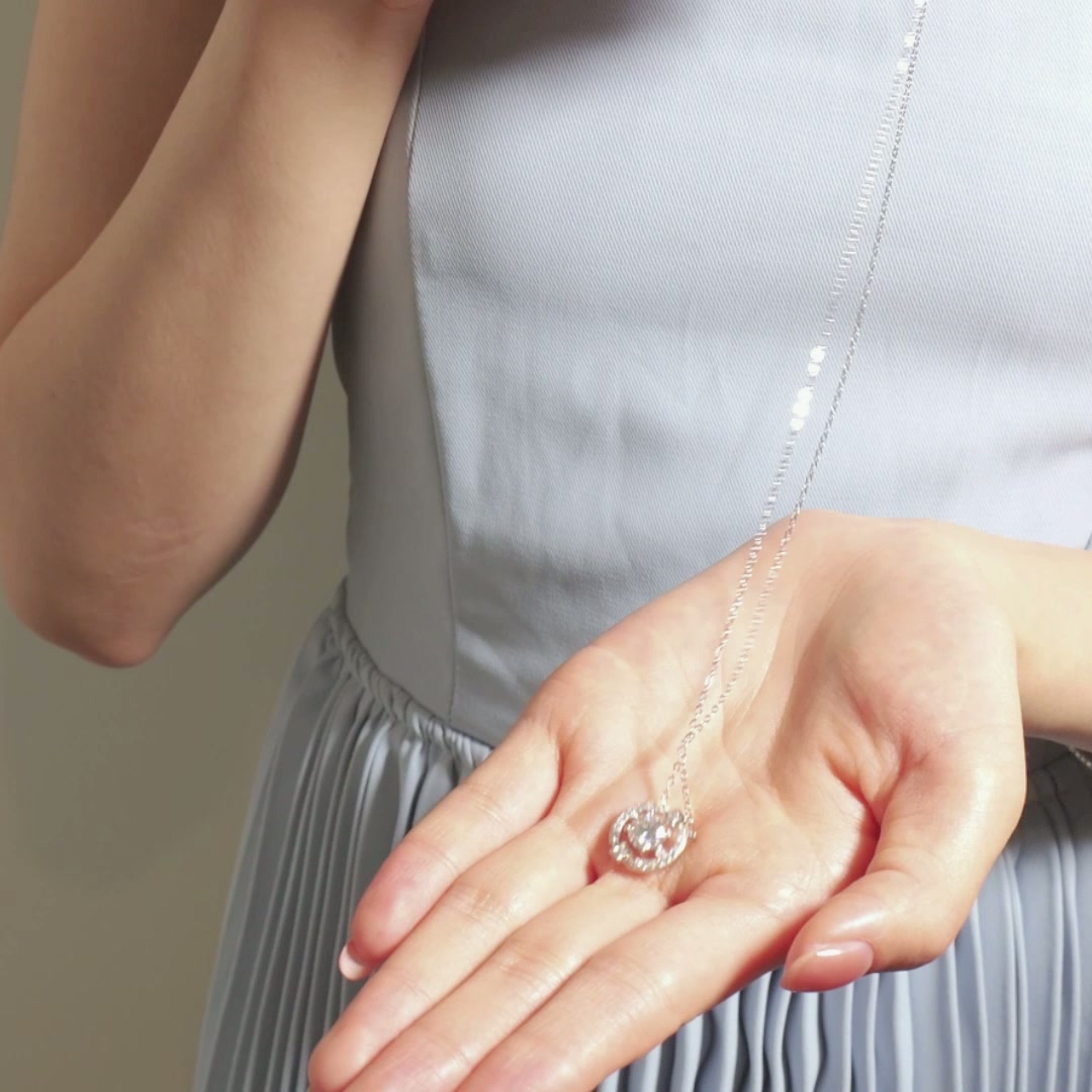 1CT Circular Moissanite Three Stone Pendant Necklace in Halo Setting on 925 Silver Rolo Chain product video thumbnail