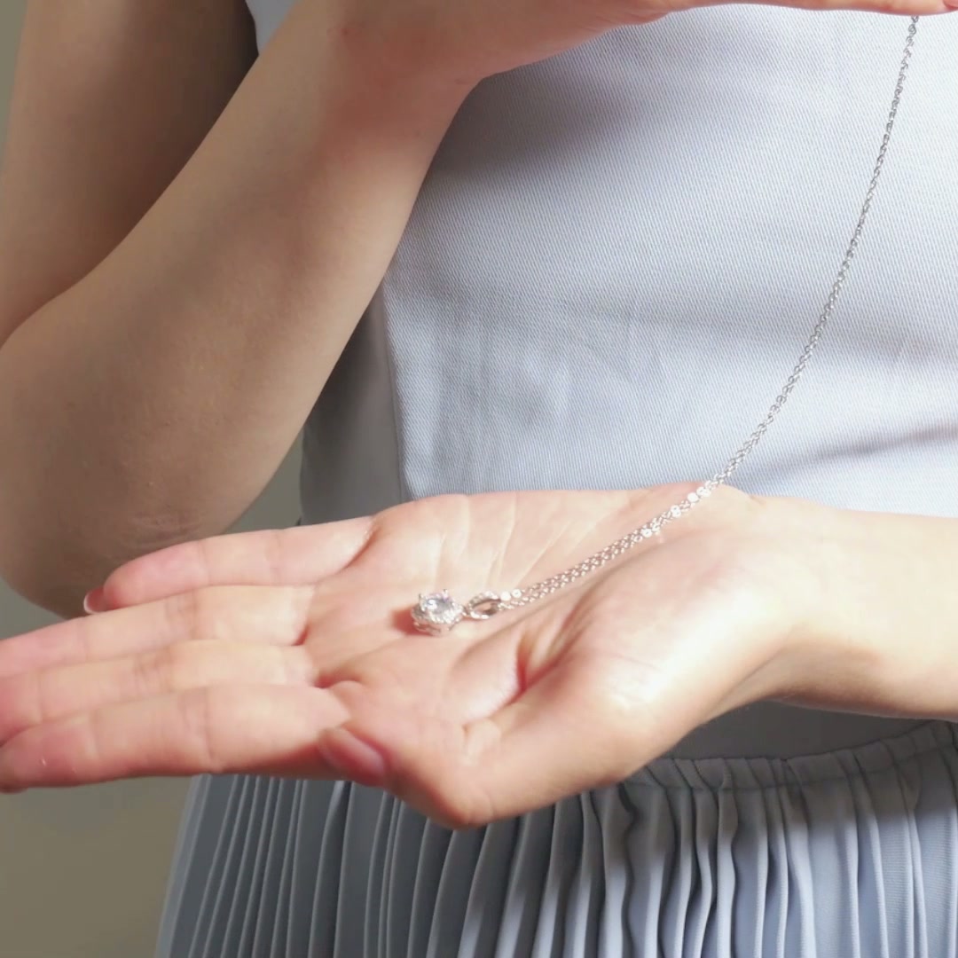 1CT Circular Moissanite Pendant Necklace, Floral Petal Design with Halo Setting on 925 Silver Rolo Chain product video thumbnail