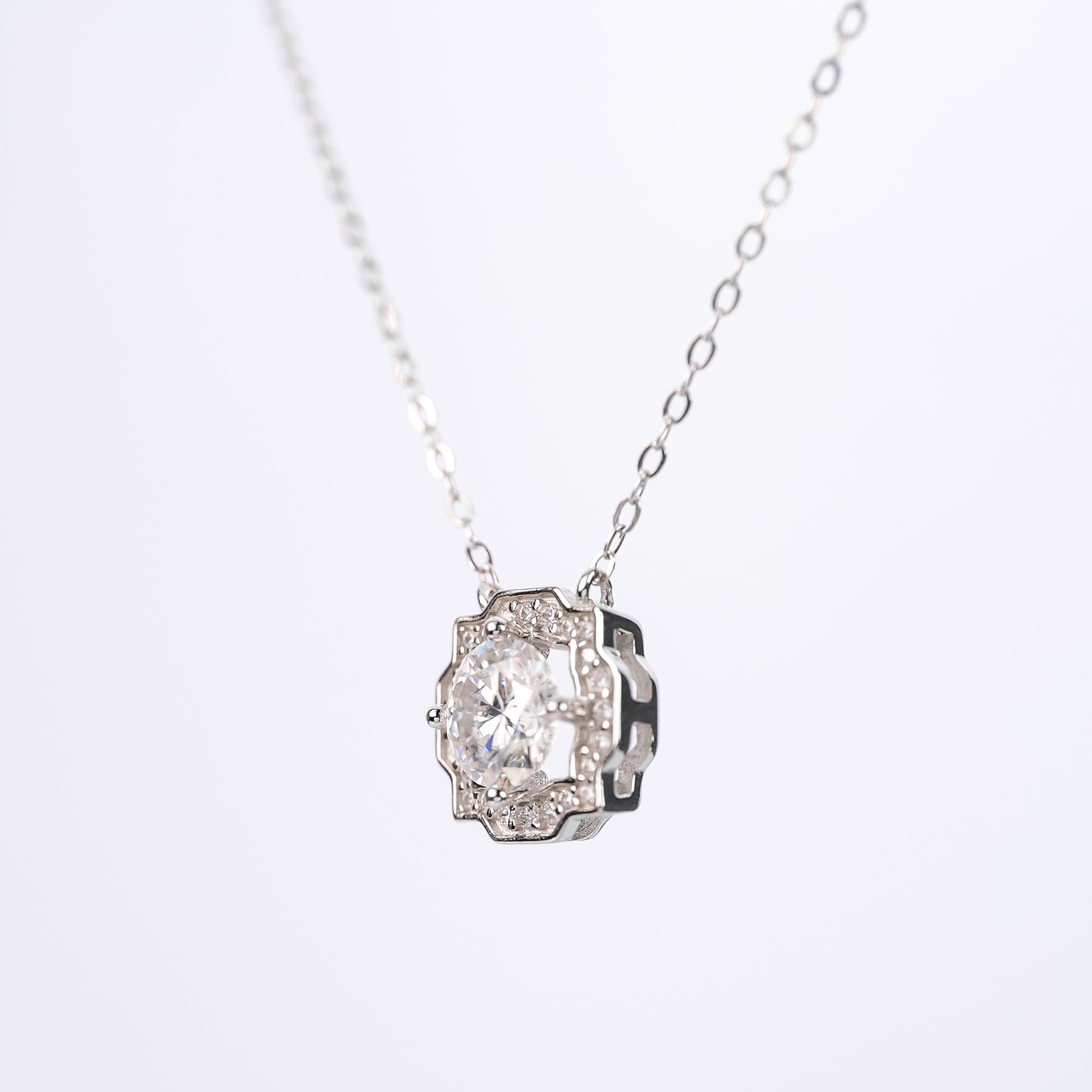 1CT Round Moissanite Pendant Necklace in 925 Silver, Illusion Setting with Dodecagon Halo Detailing - Image 4