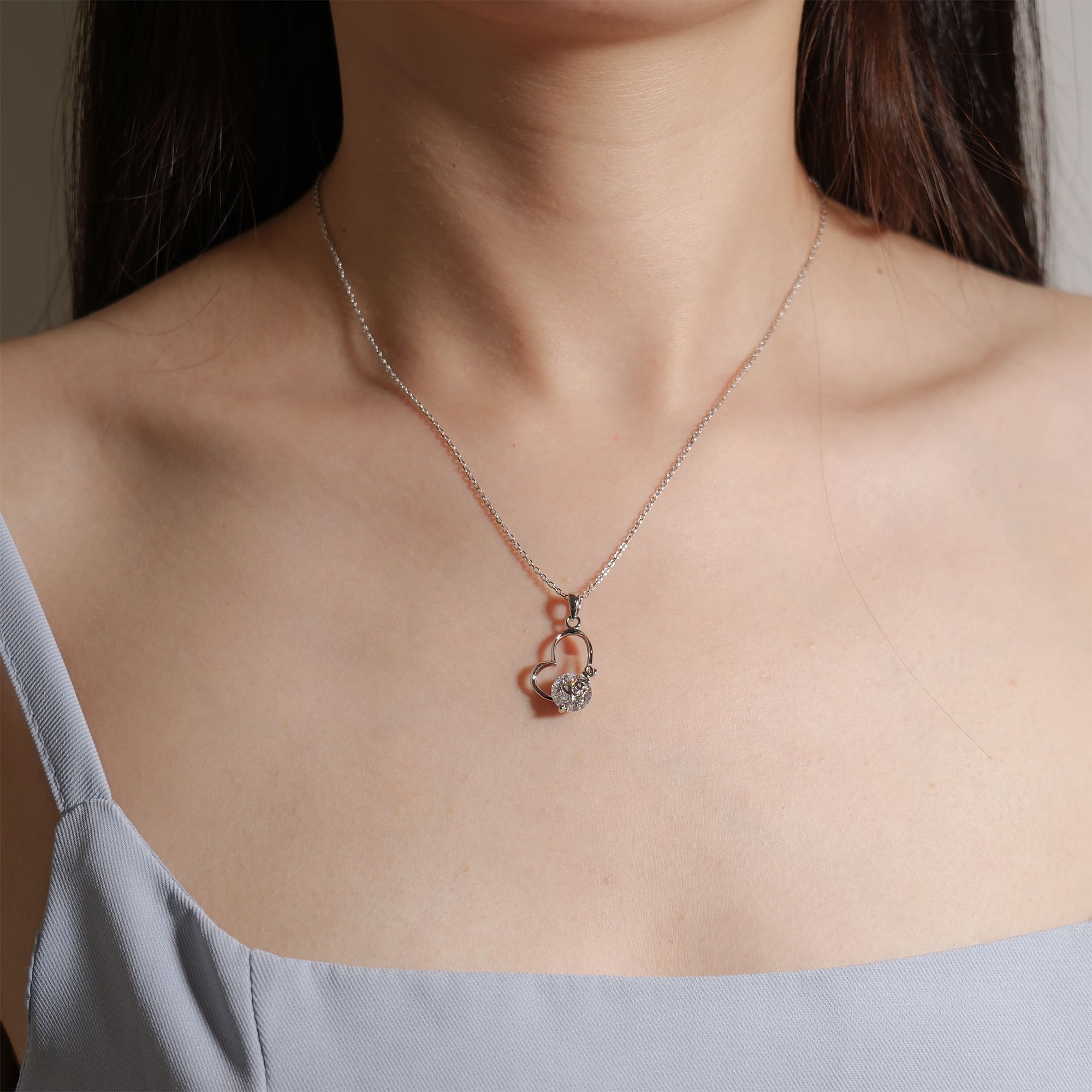 2CT Moissanite Heart-Shaped Love Pendant, 925 Silver White Gold Plated Necklace - Image 2