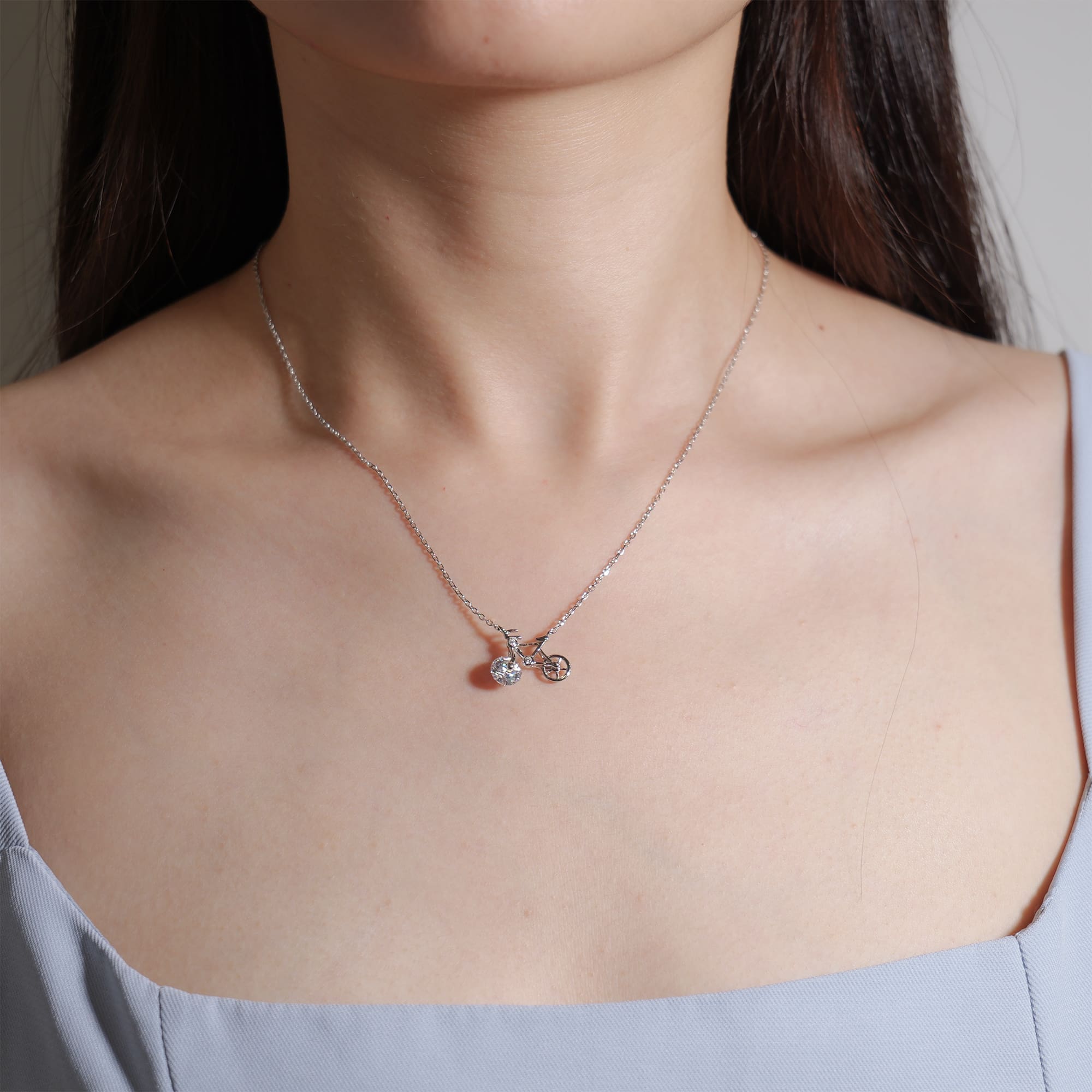 1CT Moissanite Bicycle Pendant, 925 Silver White Gold Plated Necklace - Image 2