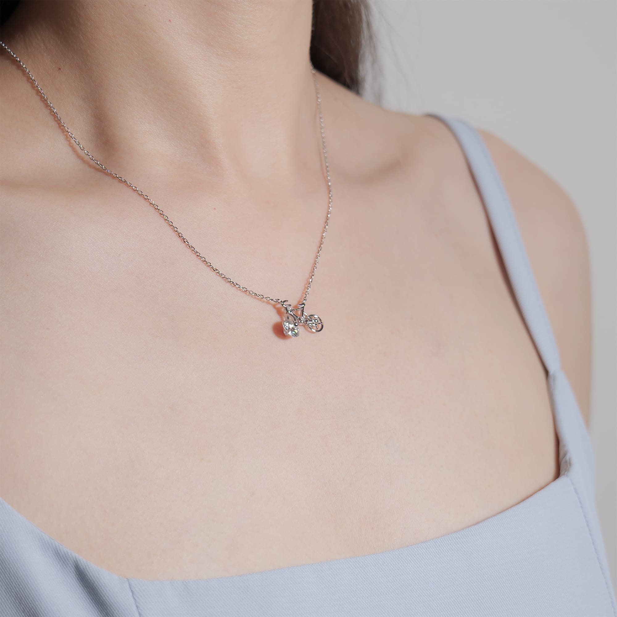 1CT Moissanite Bicycle Pendant, 925 Silver White Gold Plated Necklace - Image 3