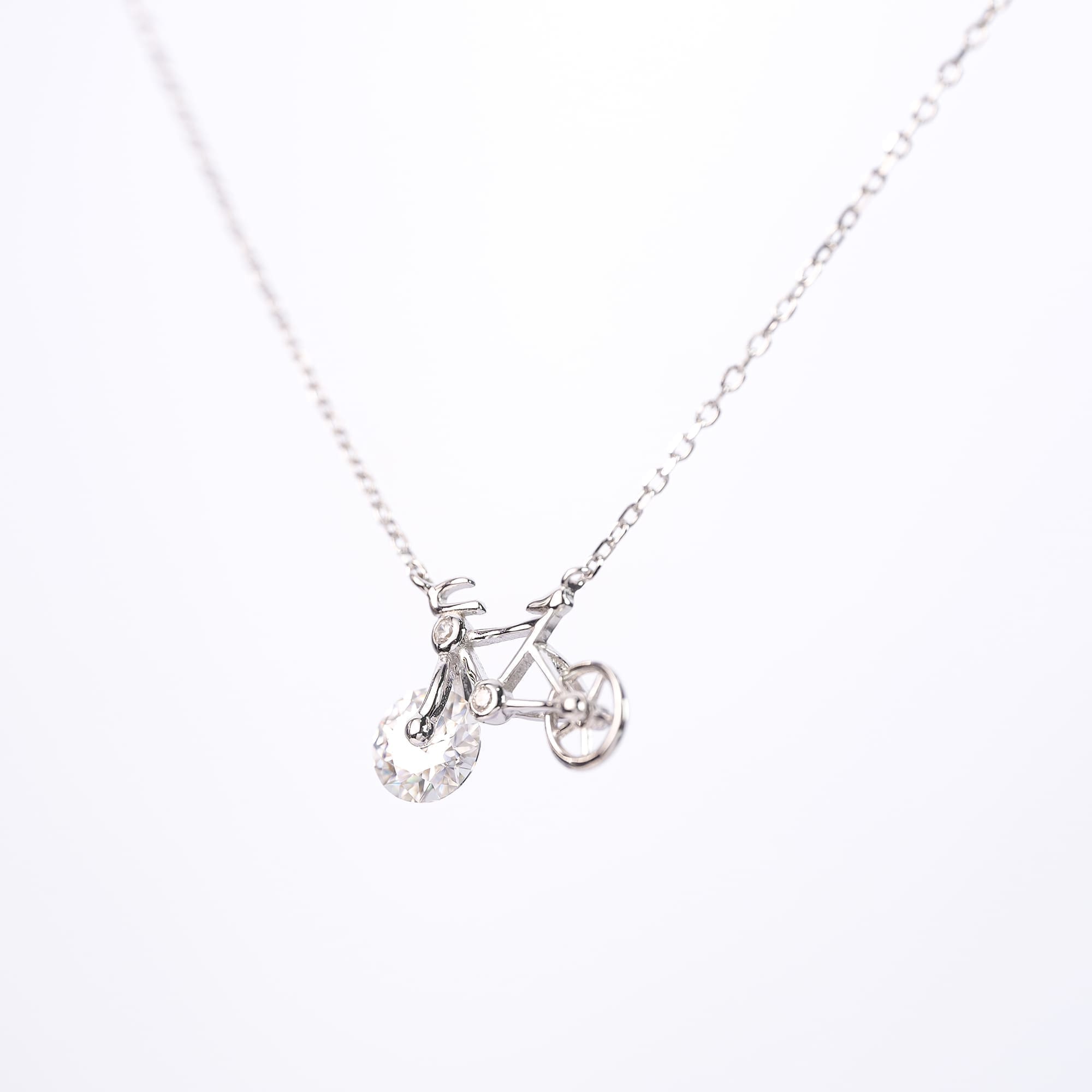 1CT Moissanite Bicycle Pendant, 925 Silver White Gold Plated Necklace - Image 4