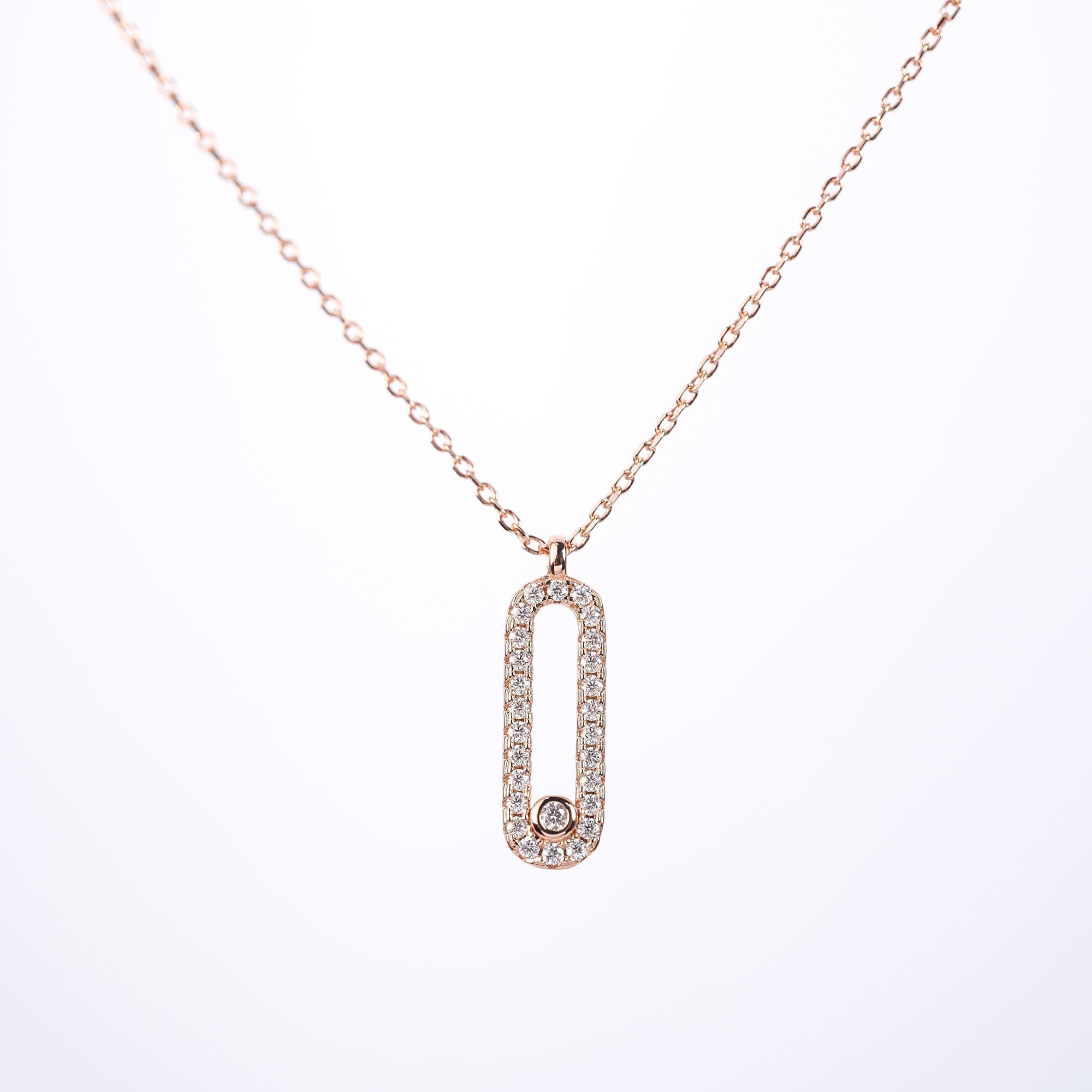 0.28CT Moissanite Pendant, 925 Silver Rose Gold Plated Rectangle Necklace