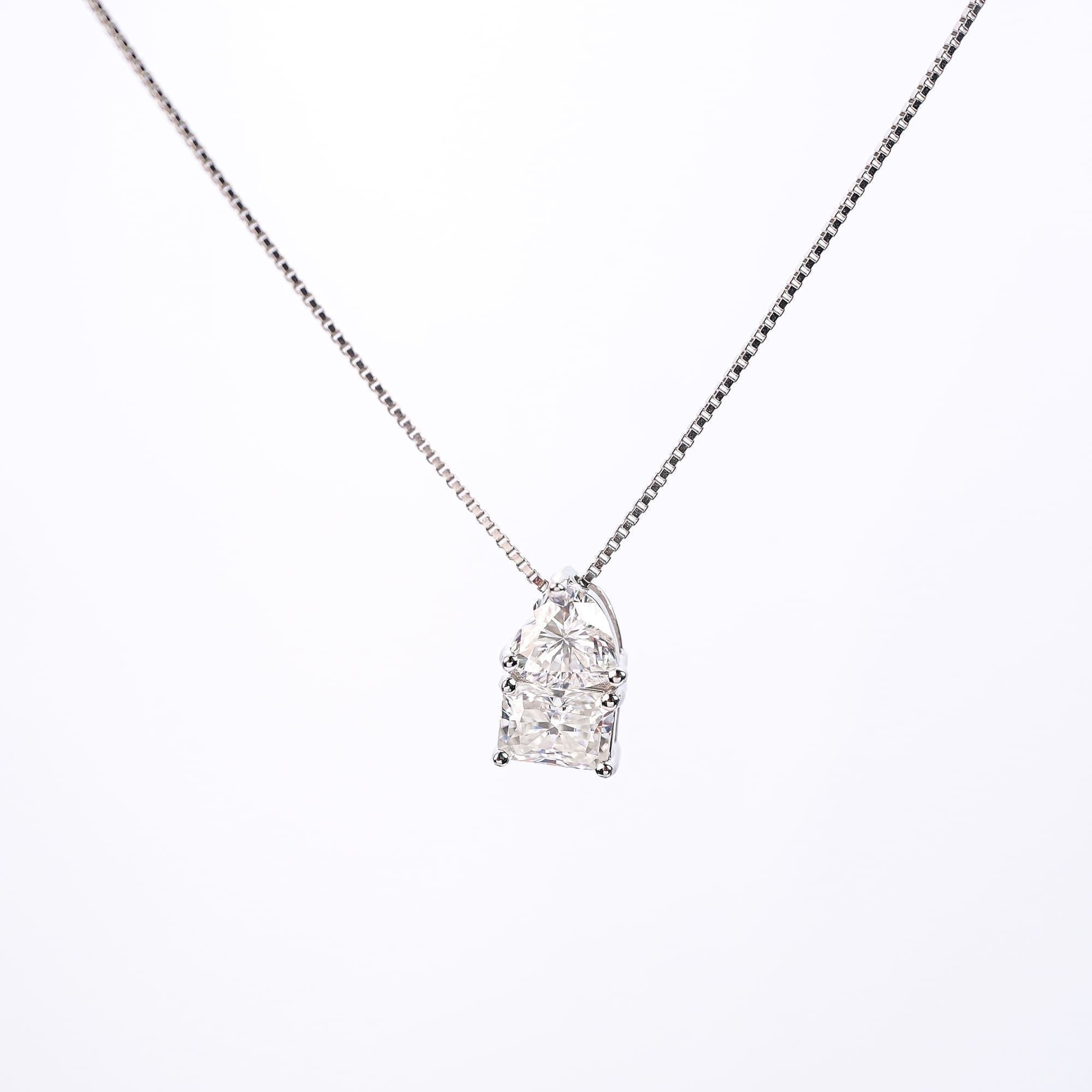 2CT Heart and Radiant Cut Moissanite Pendant, Toi et Moi Necklace