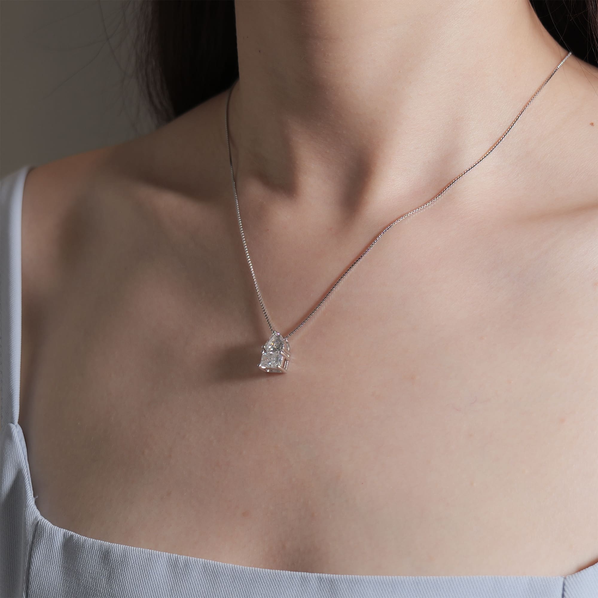 2CT Heart and Radiant Cut Moissanite Pendant, Toi et Moi Necklace - Image 4