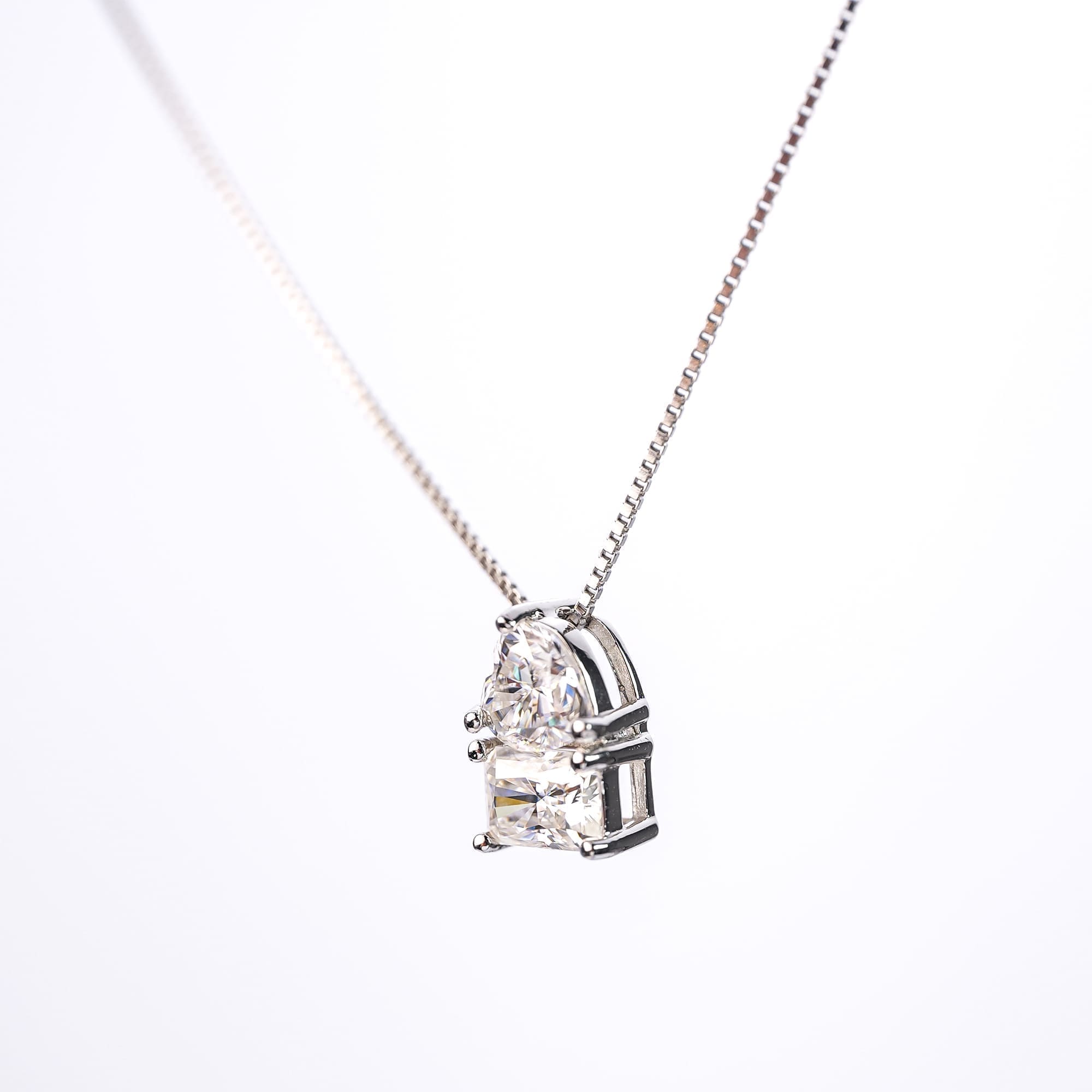 2CT Heart and Radiant Cut Moissanite Pendant, Toi et Moi Necklace - Image 5