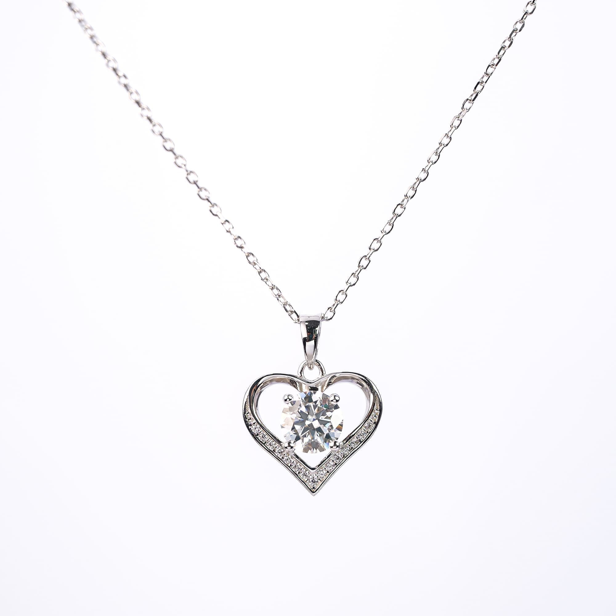 Ethical Moissanite Heart Pendant - 925 Silver and White Gold Plated Necklace with Minimalist Style Rolo Chain
