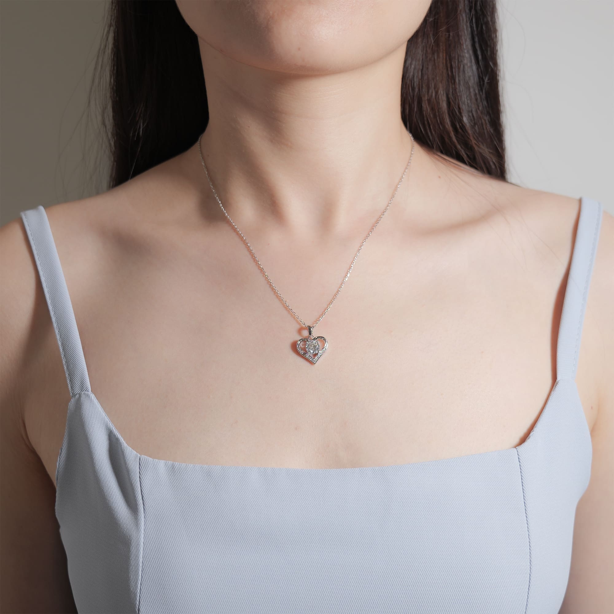 Ethical Moissanite Heart Pendant - 925 Silver and White Gold Plated Necklace with Minimalist Style Rolo Chain - Image 3