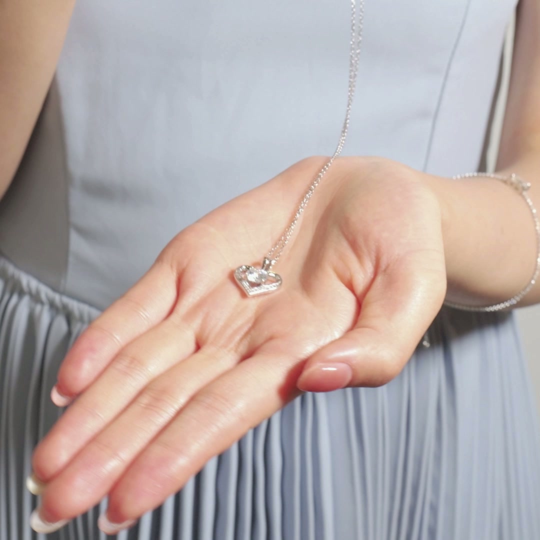 Ethical Moissanite Heart Pendant - 925 Silver and White Gold Plated Necklace with Minimalist Style Rolo Chain product video thumbnail