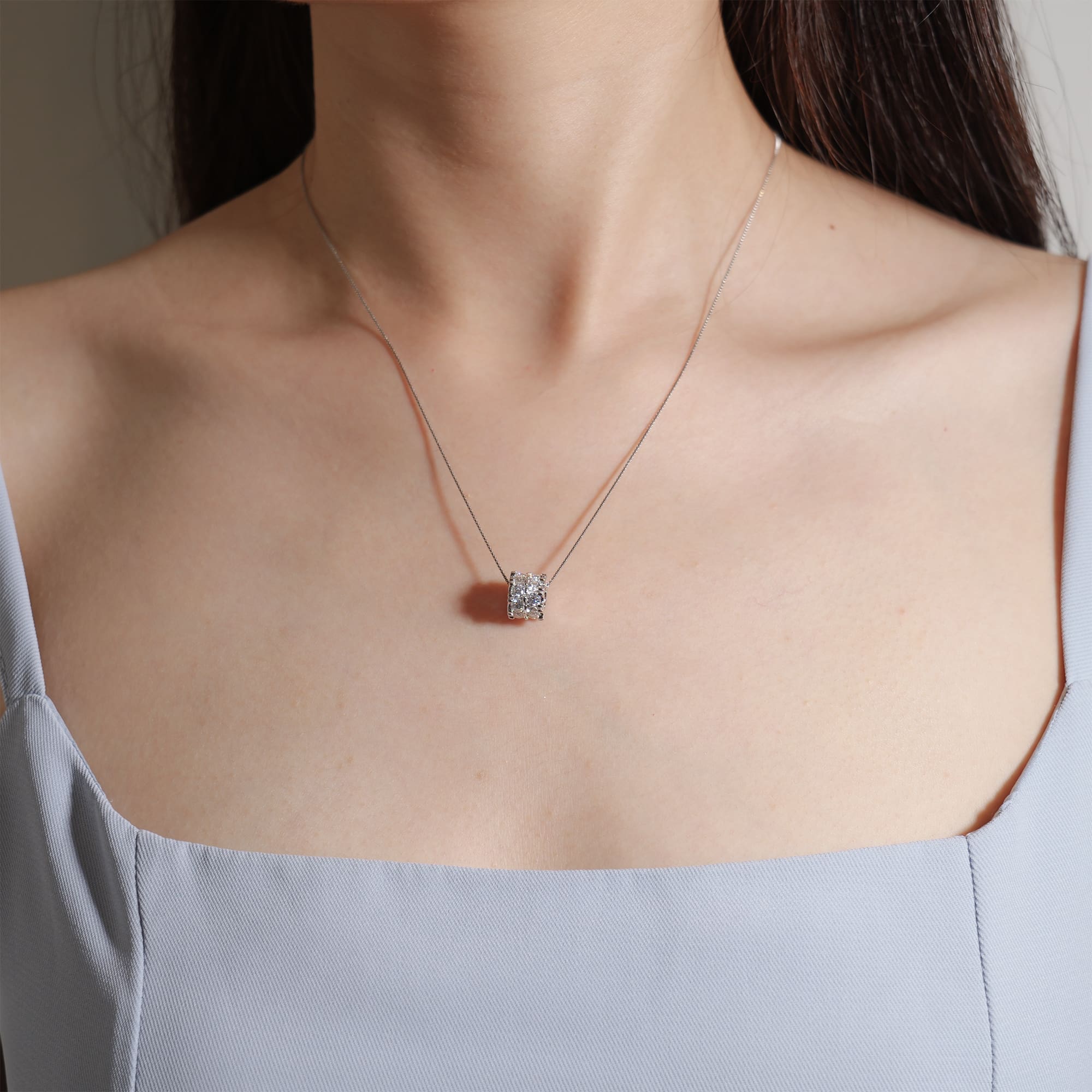 925 Sterling Silver Moissanite Tube Pendant Necklace with Box Chain, 1.6CTW - Image 2