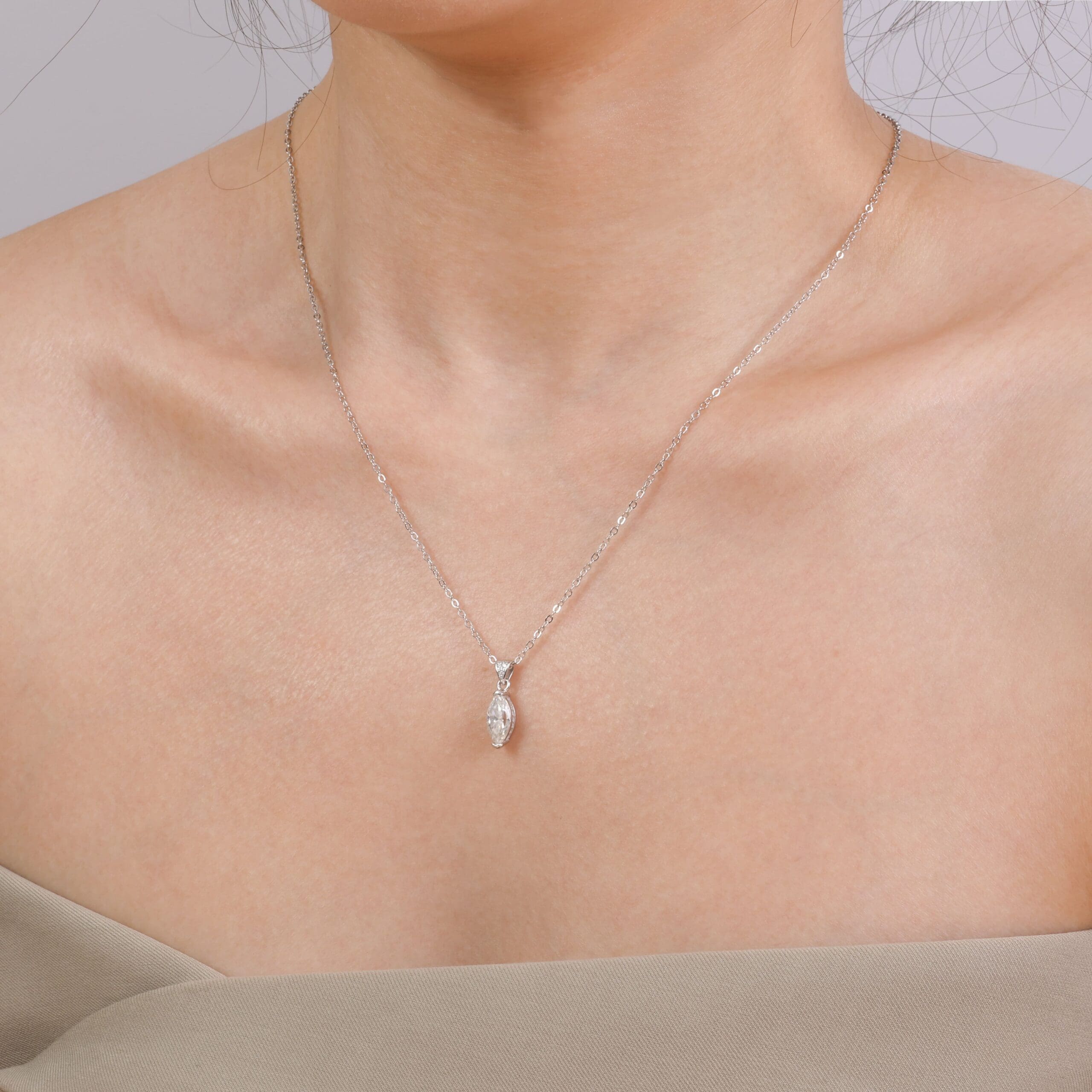 Moissanite Marquise Pendant Necklace - Minimalist 925 Sterling Silver - Image 3