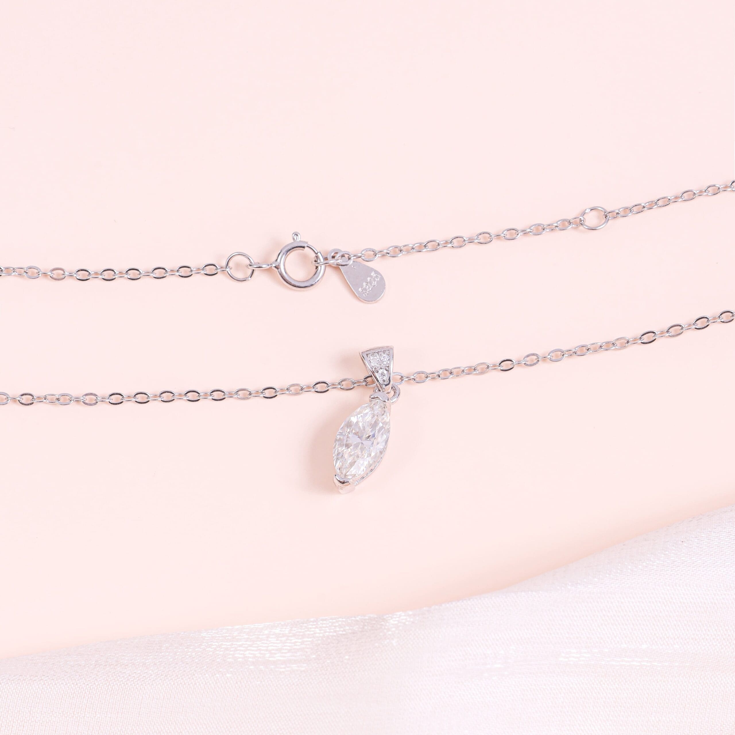 Moissanite Marquise Pendant Necklace - Minimalist 925 Sterling Silver - Image 4