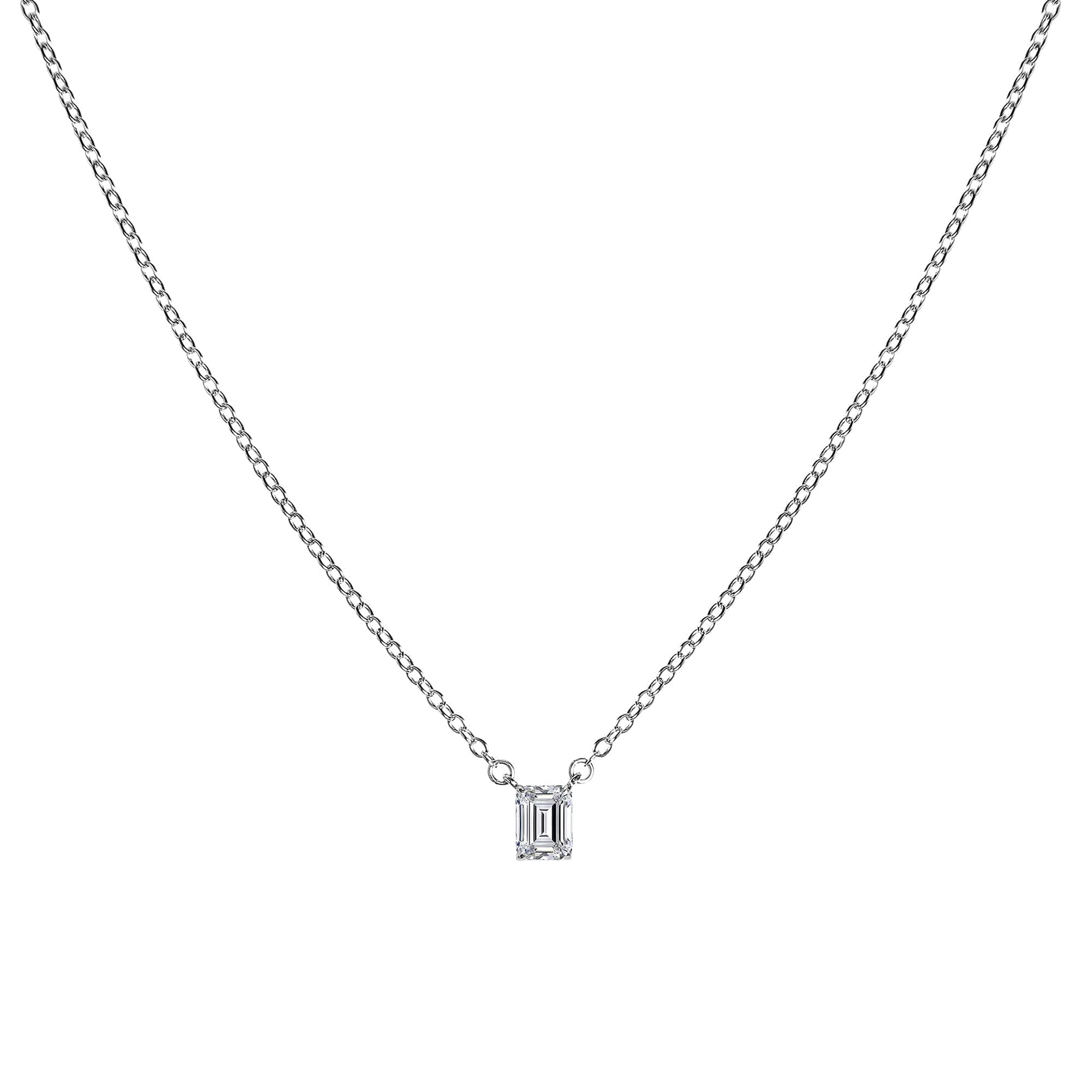 Moissanite Emerald Cut Pendant Necklace - Minimalist 2 Carat Sparkile Design in 925 Sterling Silver