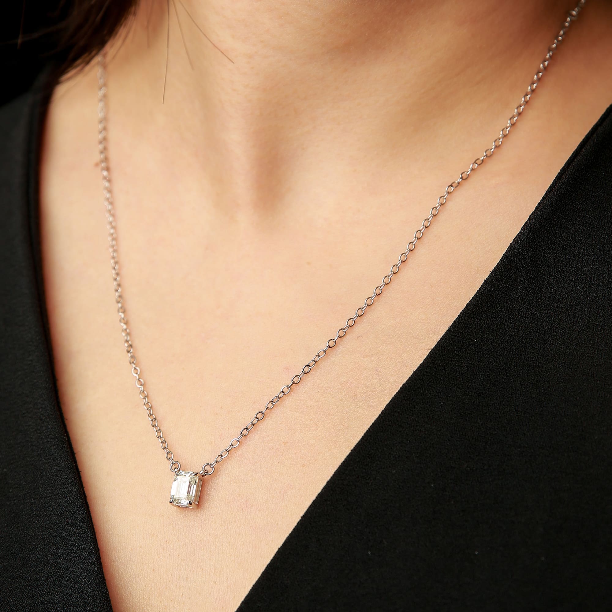 Moissanite Emerald Cut Pendant Necklace - Minimalist 2 Carat Sparkile Design in 925 Sterling Silver - Image 2