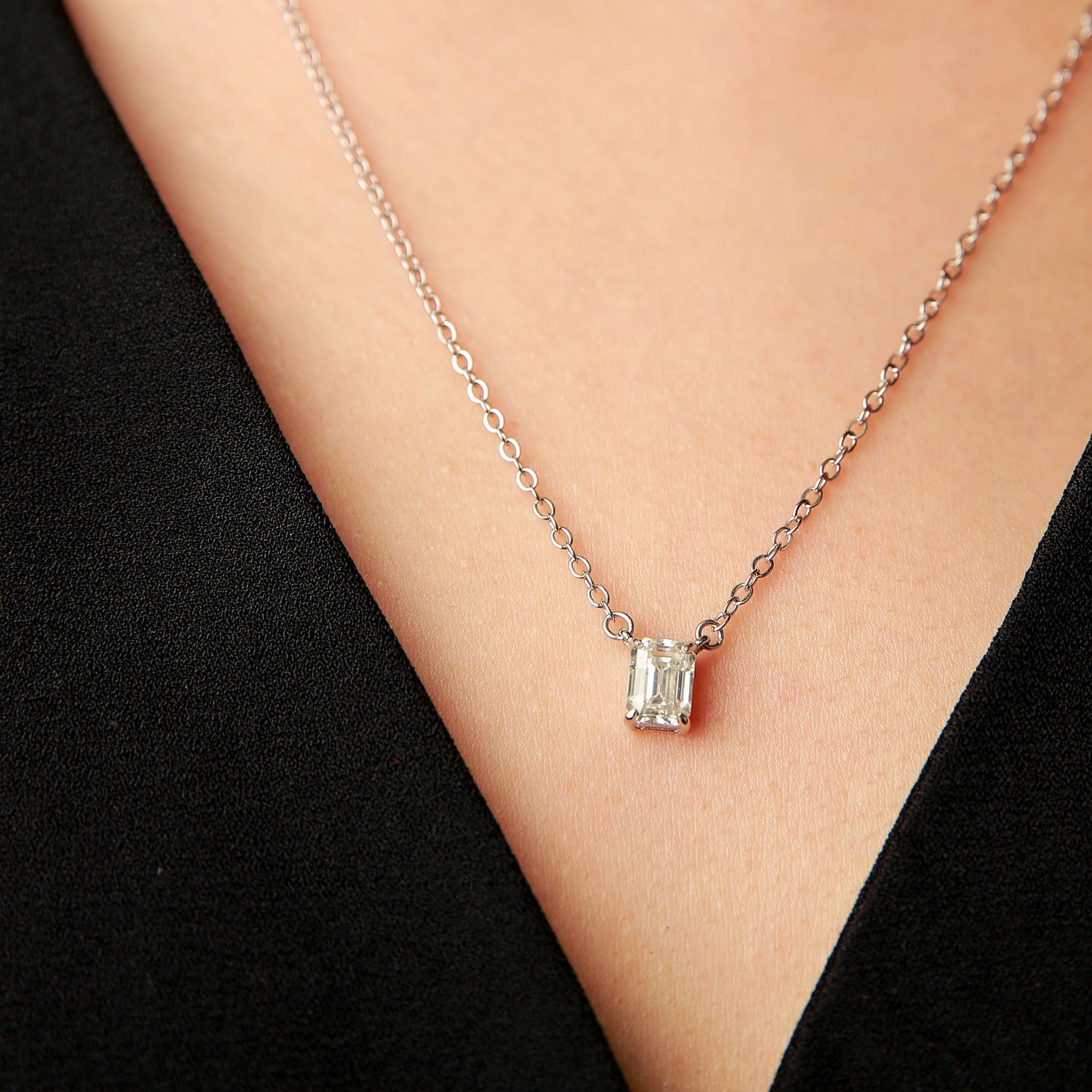 Moissanite Emerald Cut Pendant Necklace - Minimalist 2 Carat Sparkile Design in 925 Sterling Silver - Image 3