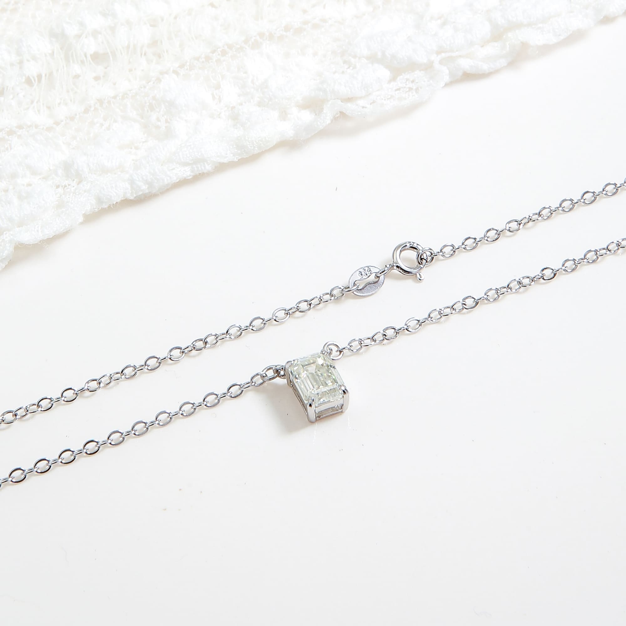 Moissanite Emerald Cut Pendant Necklace - Minimalist 2 Carat Sparkile Design in 925 Sterling Silver - Image 4