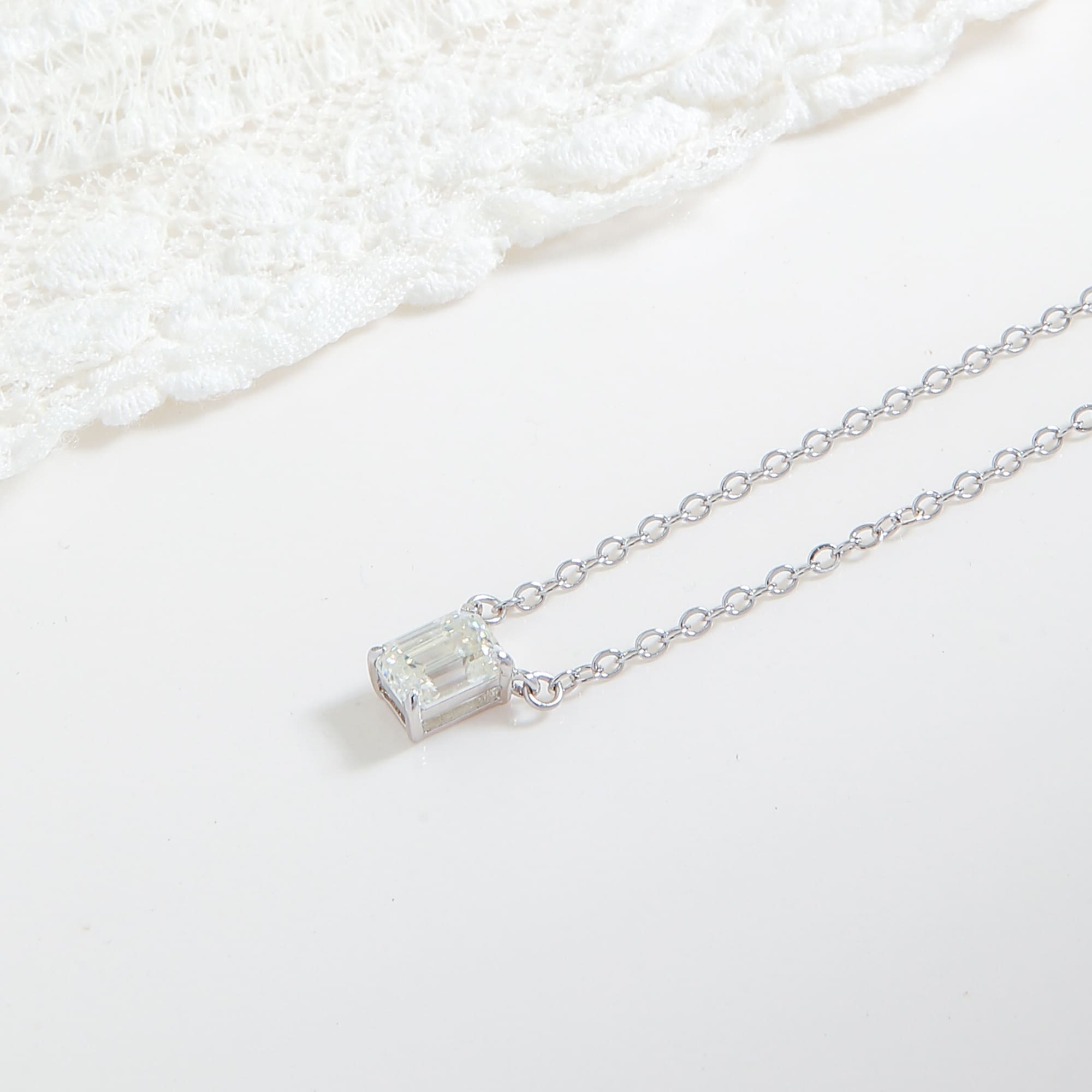 Moissanite Emerald Cut Pendant Necklace - Minimalist 2 Carat Sparkile Design in 925 Sterling Silver - Image 5