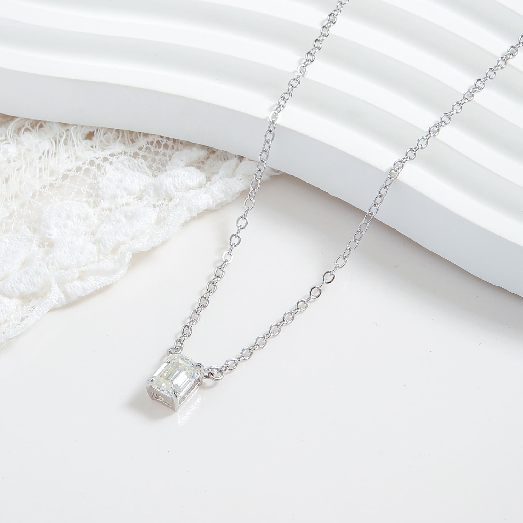 Moissanite Emerald Cut Pendant Necklace - Minimalist 2 Carat Sparkile Design in 925 Sterling Silver - Image 6