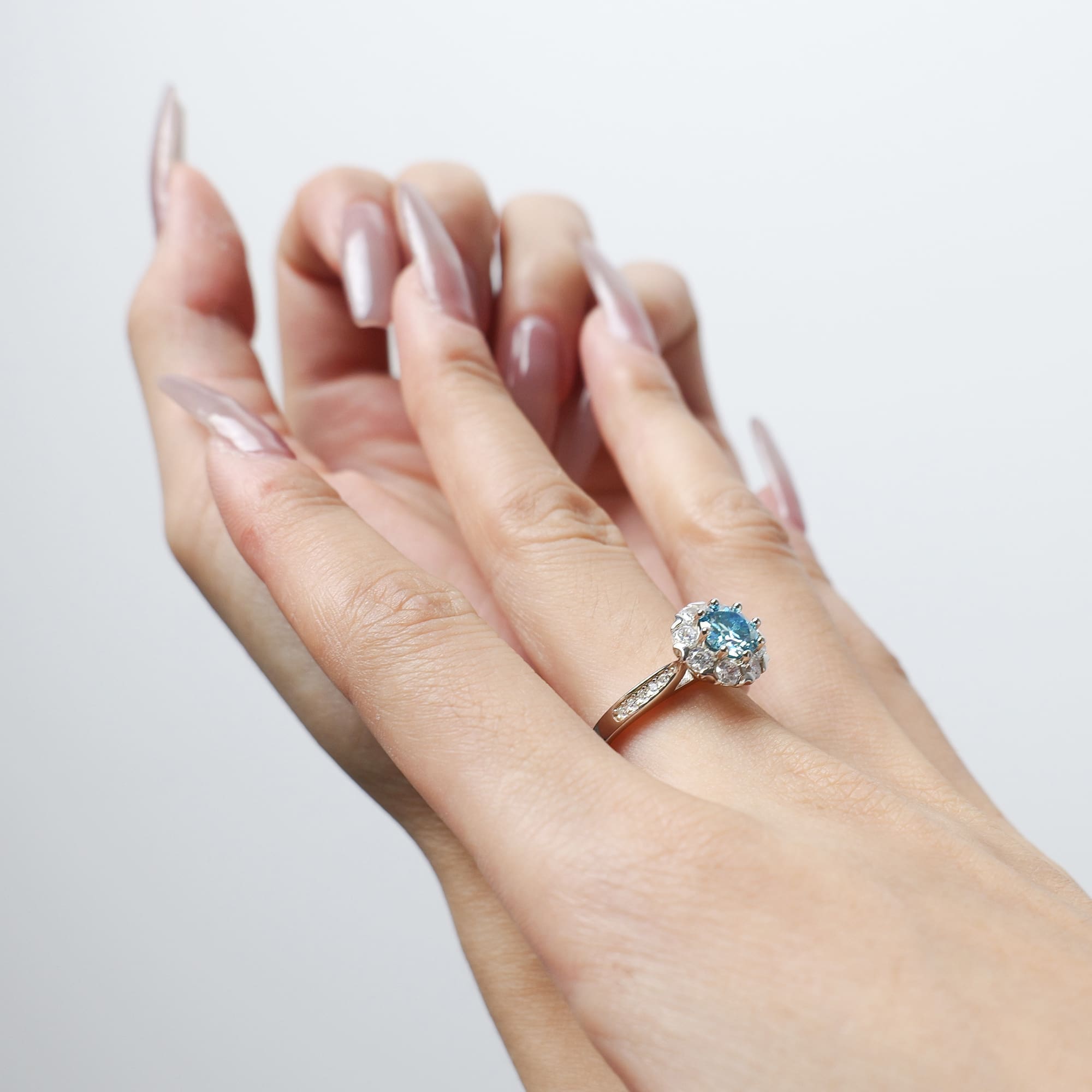 1CT Blue Moissanite Halo Ring - Ethically Sourced, Brilliant Cut, Adjustable Silver Anniversary Jewelry - Image 2
