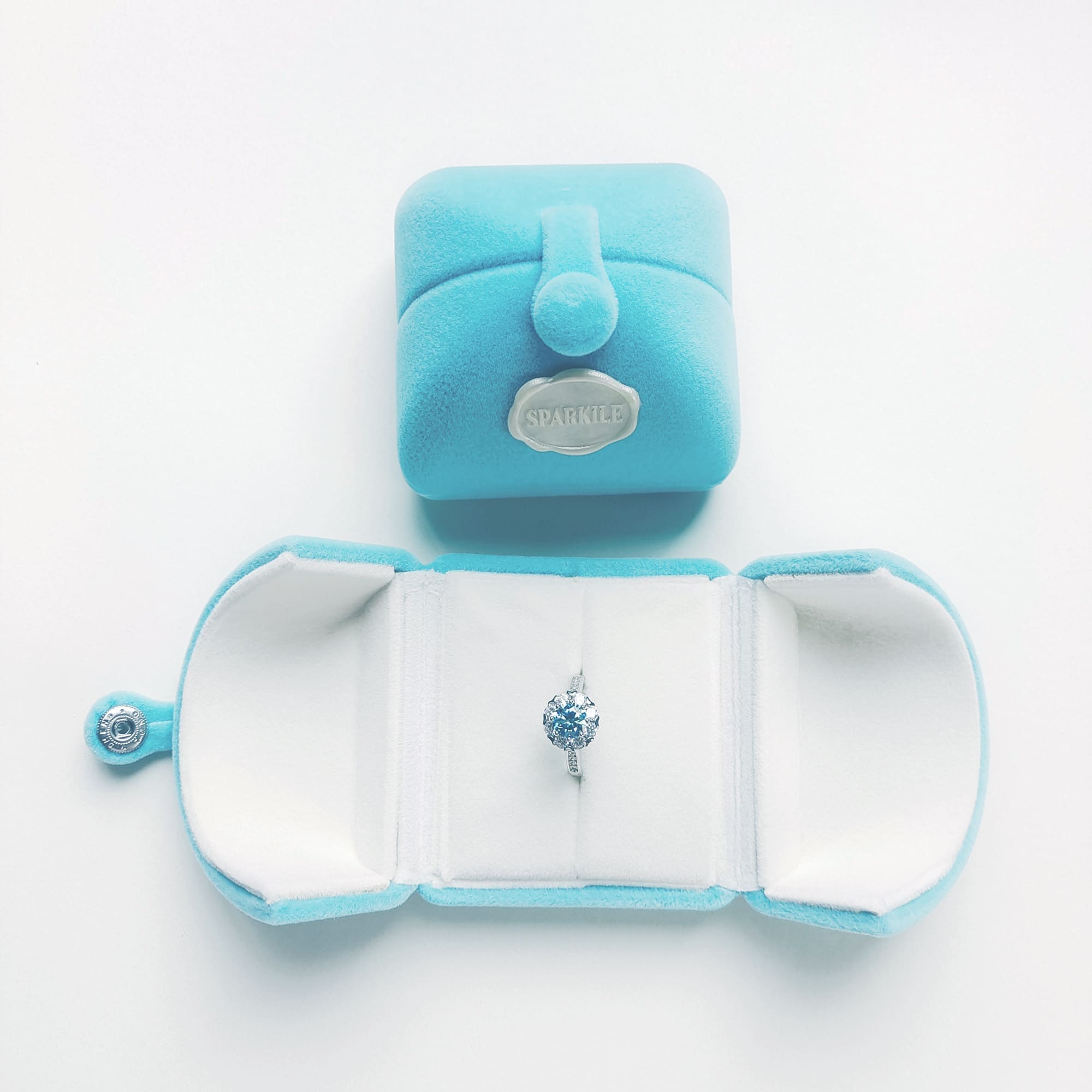 1CT Blue Moissanite Halo Ring - Ethically Sourced, Brilliant Cut, Adjustable Silver Anniversary Jewelry - Image 6