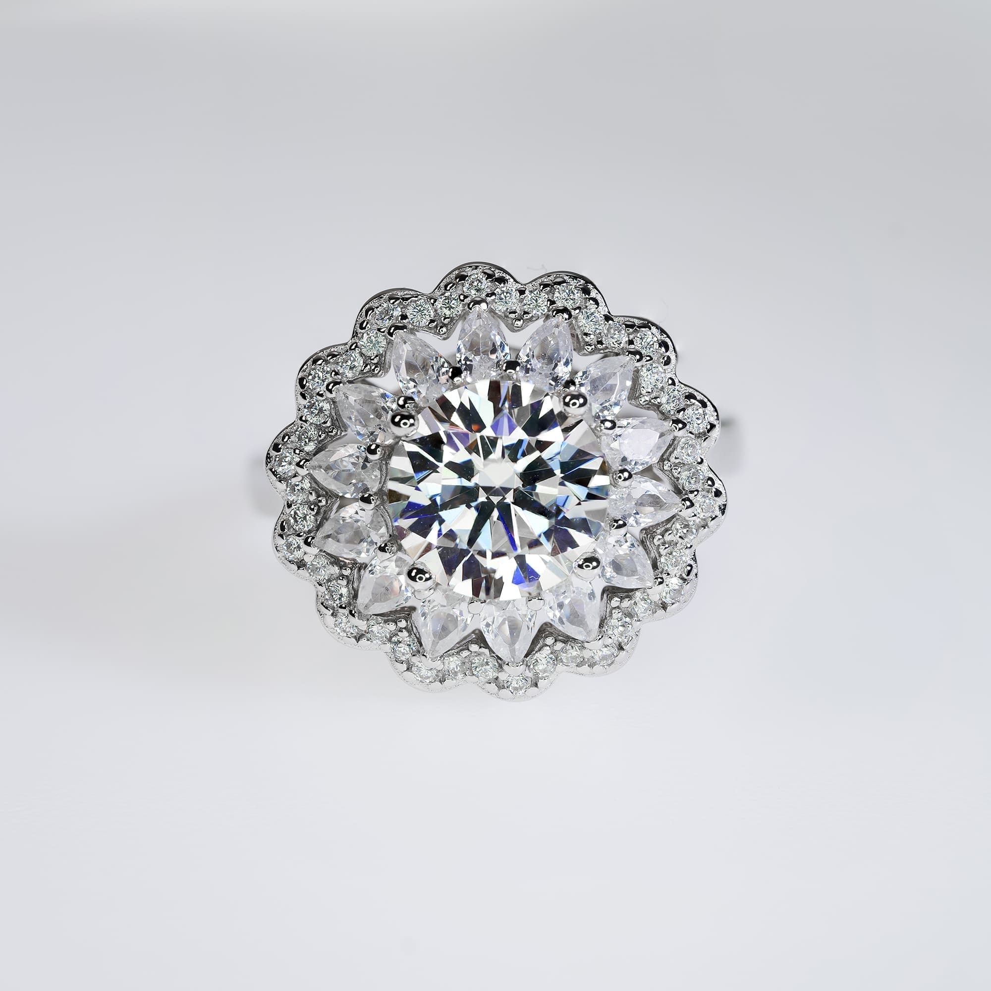 2CT Moissanite Halo Ring With Pear-Shaped Surround - 925 Silver-plated White Gold