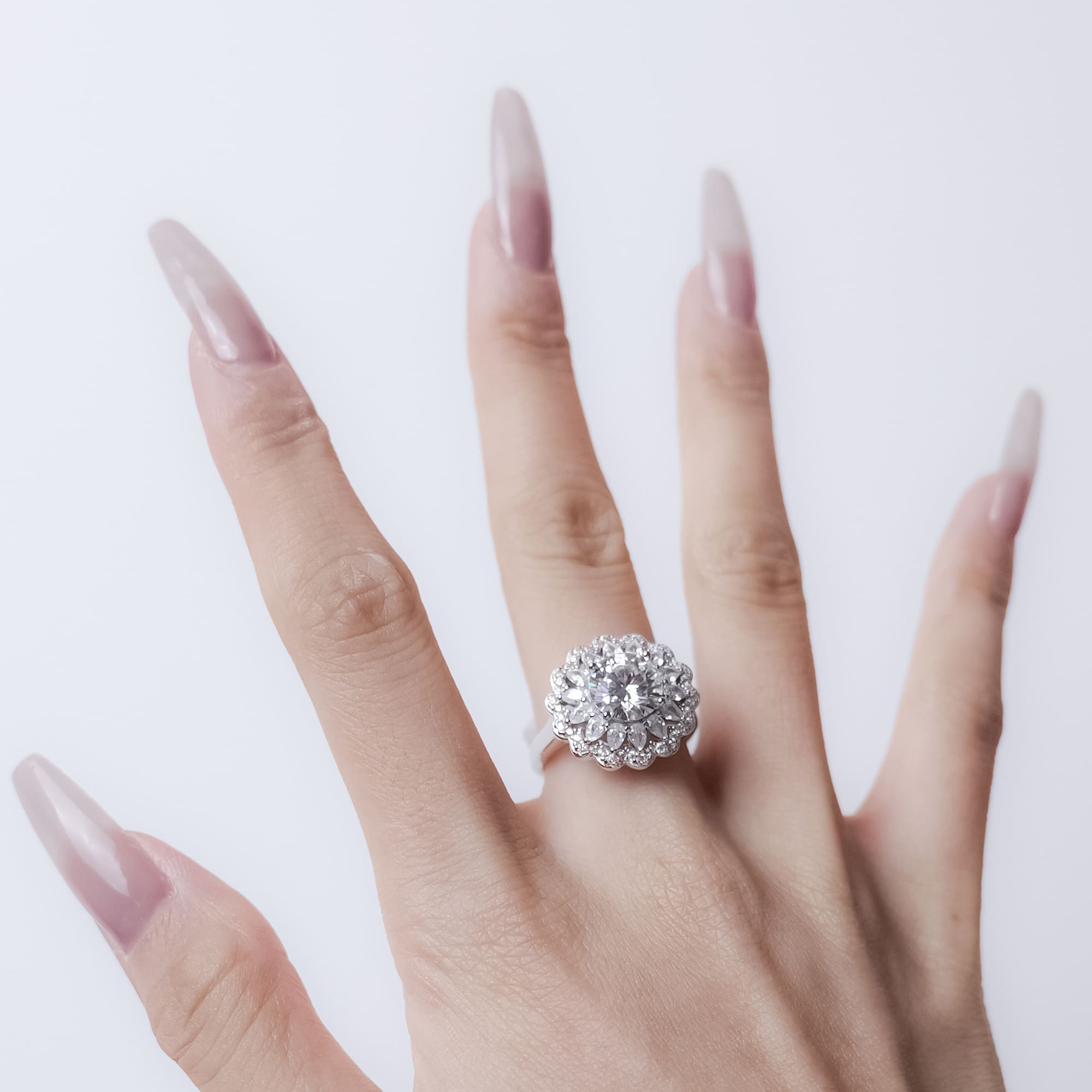 2CT Moissanite Halo Ring With Pear-Shaped Surround - 925 Silver-plated White Gold - Image 5