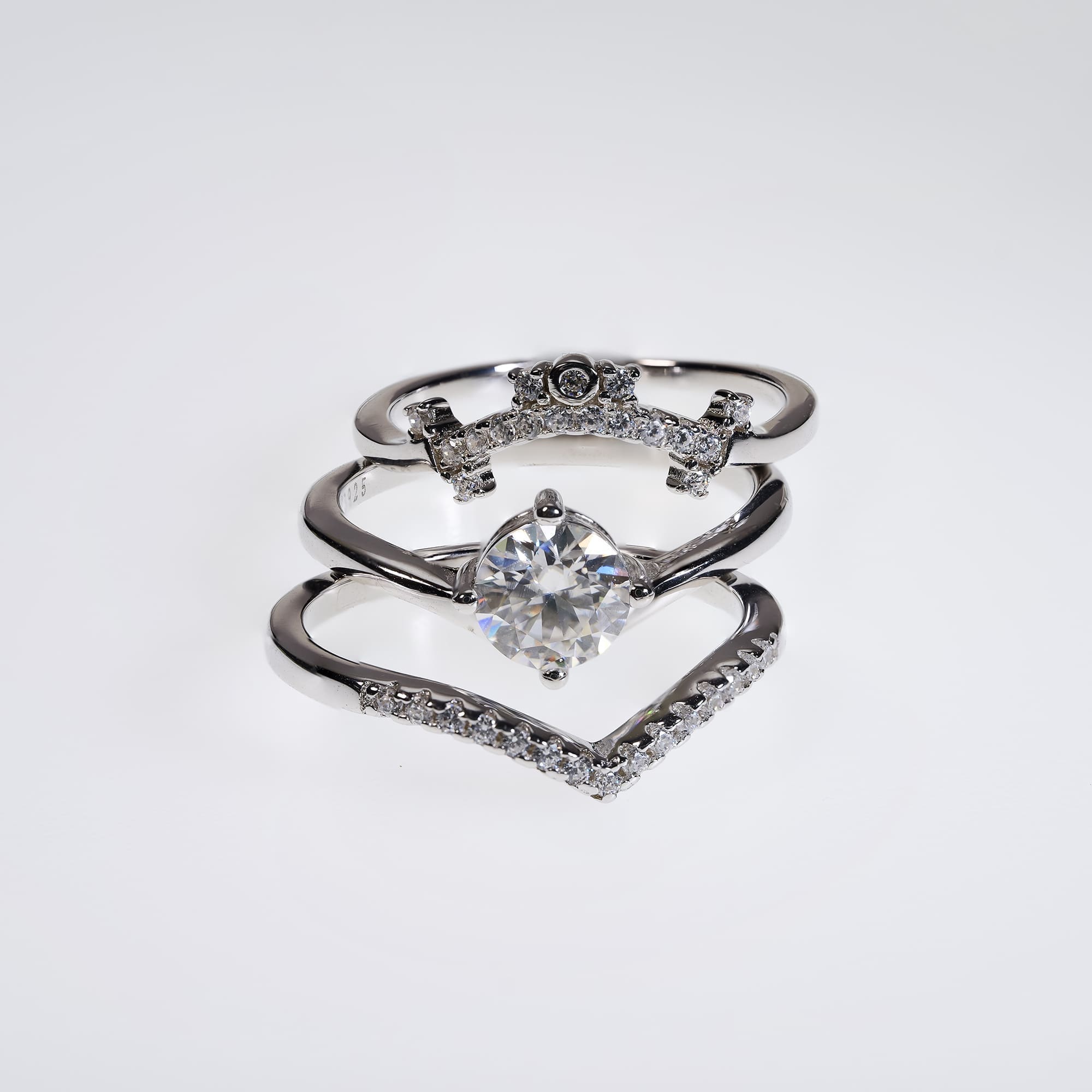 Elegant Sterling Silver Moissanite Crown Stackable Engagement Ring