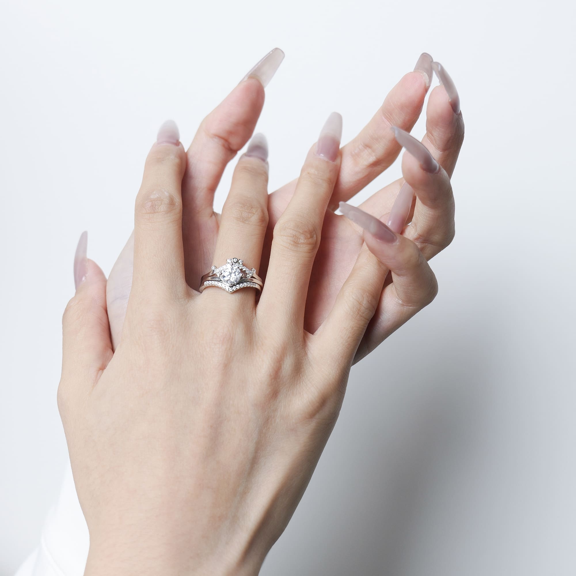 Elegant Sterling Silver Moissanite Crown Stackable Engagement Ring - Image 2