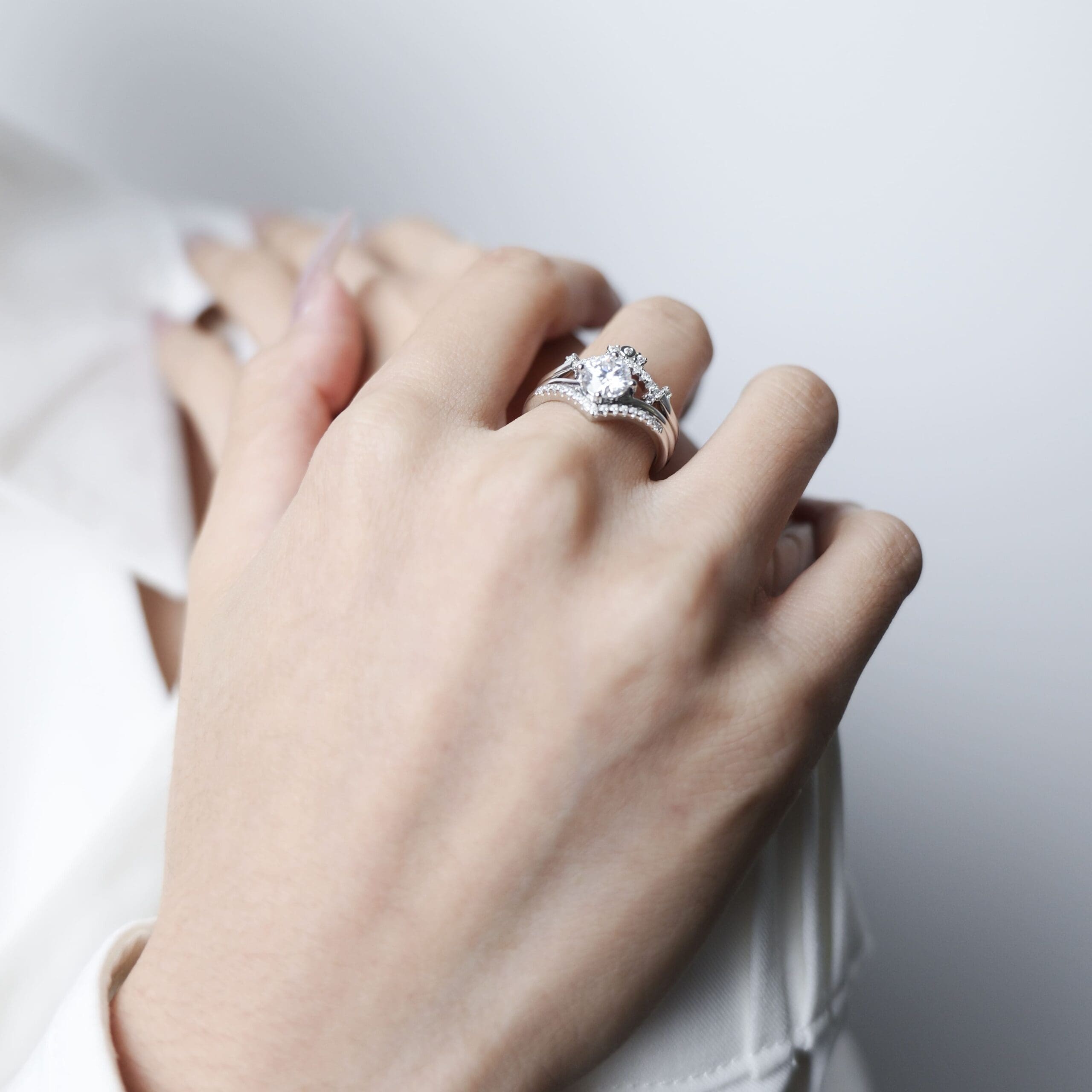 Elegant Sterling Silver Moissanite Crown Stackable Engagement Ring - Image 3