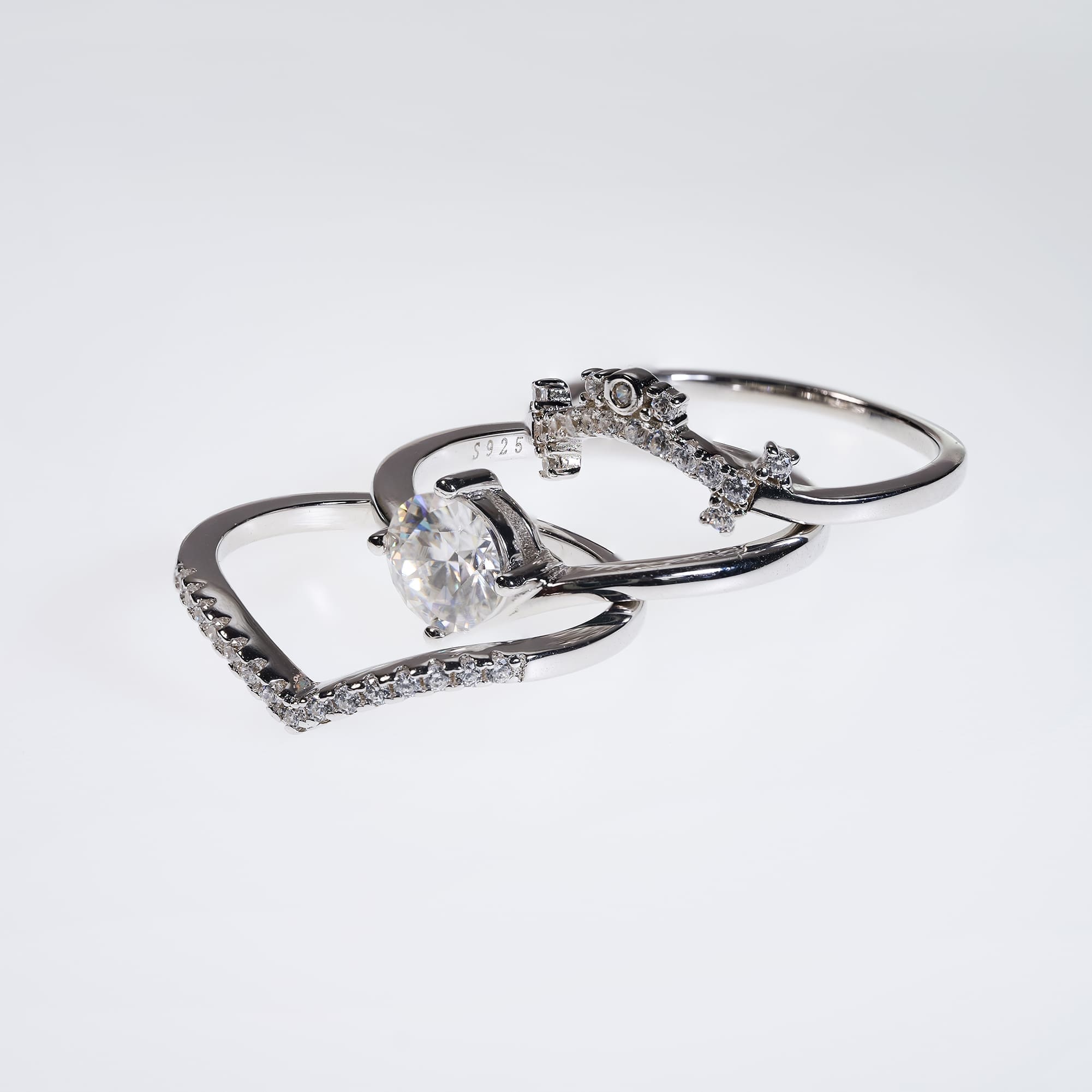 Elegant Sterling Silver Moissanite Crown Stackable Engagement Ring - Image 5