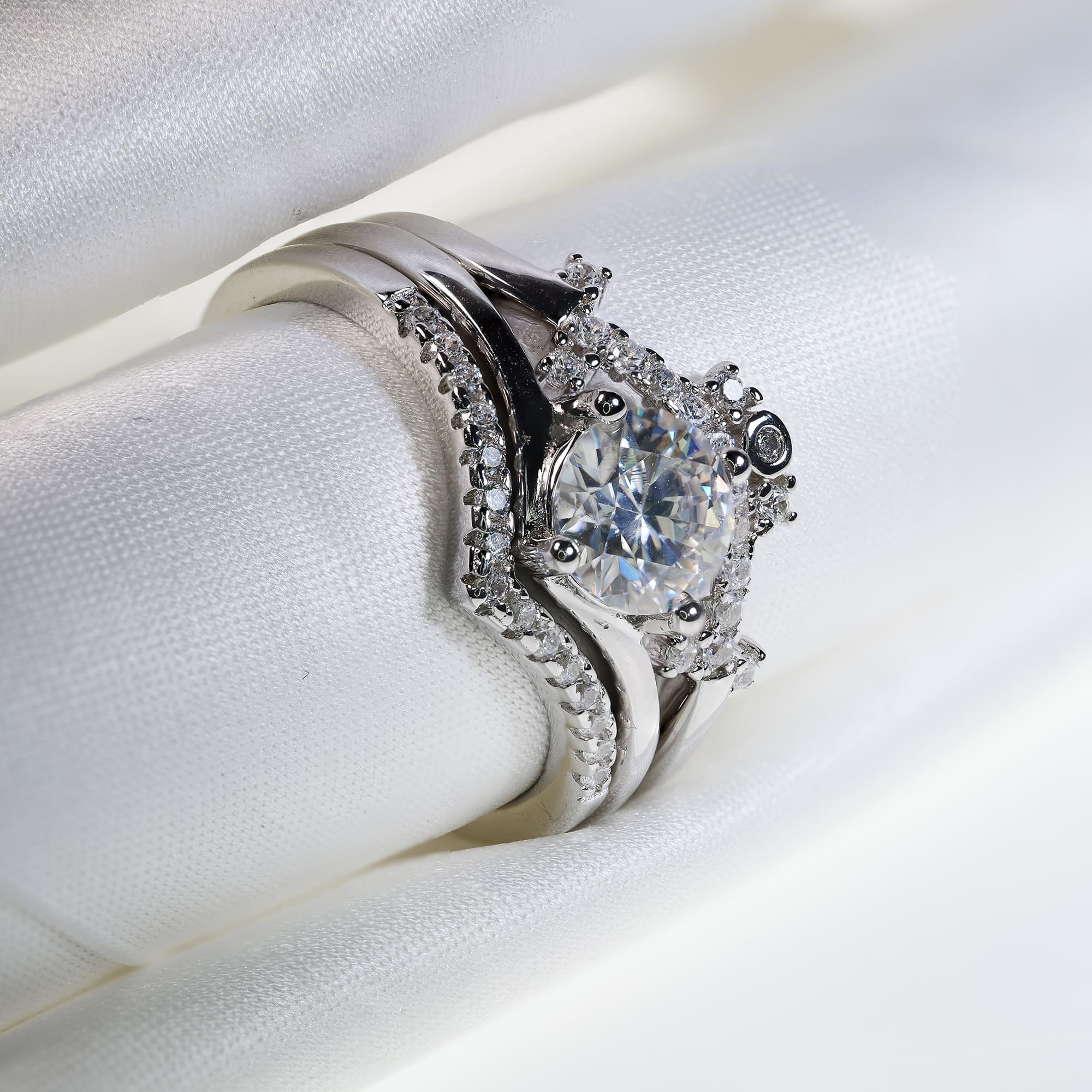 Elegant Sterling Silver Moissanite Crown Stackable Engagement Ring - Image 6