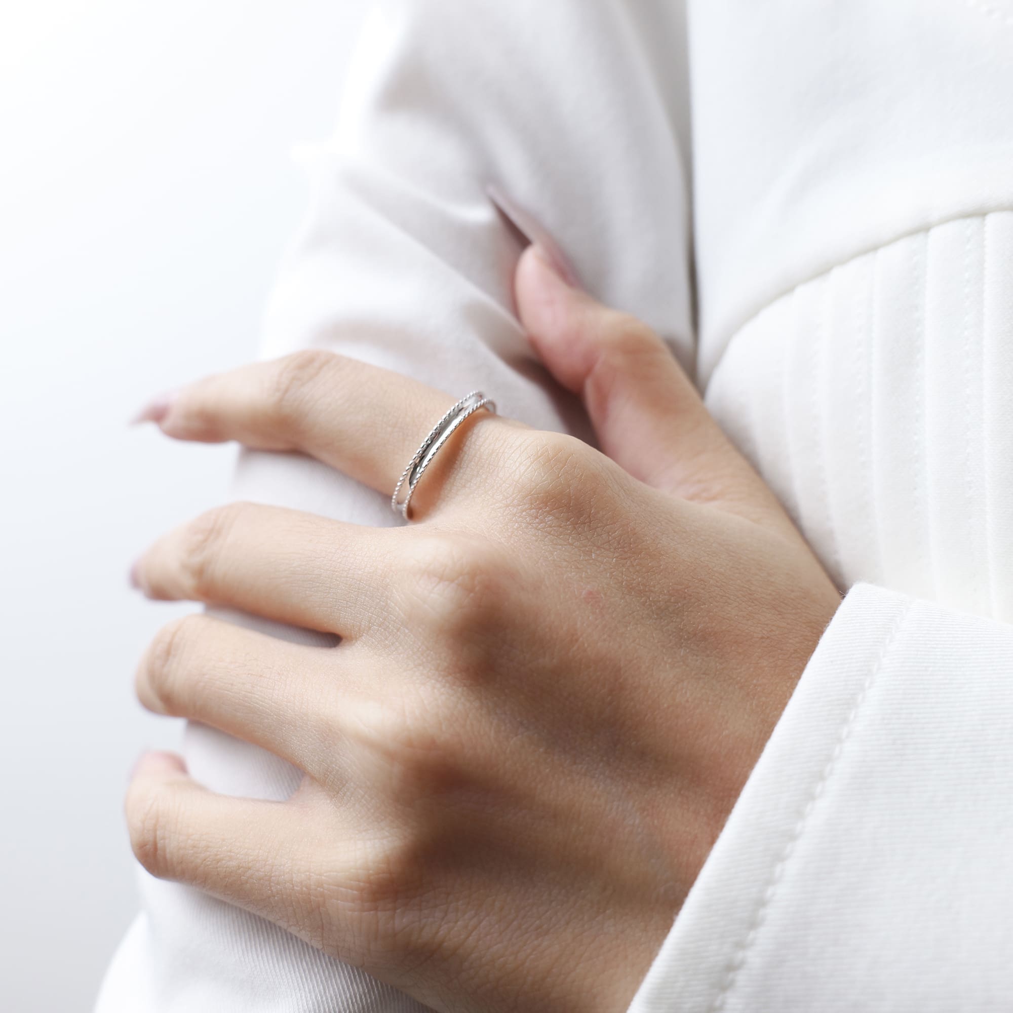 Delicate Moissanite Multi-Stone Wedding Ring - Stunning 925 Silver Plated with White Gold - alternate view