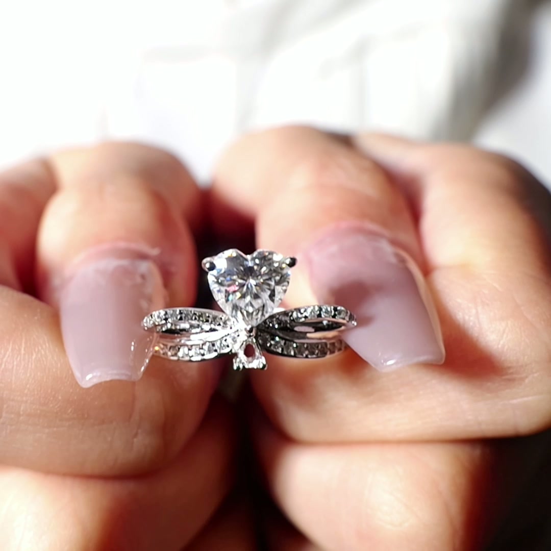 Stunning 1CT Heart-Cut Moissanite Statement Ring, Infinity Design 925 White Gold Plated product video thumbnail