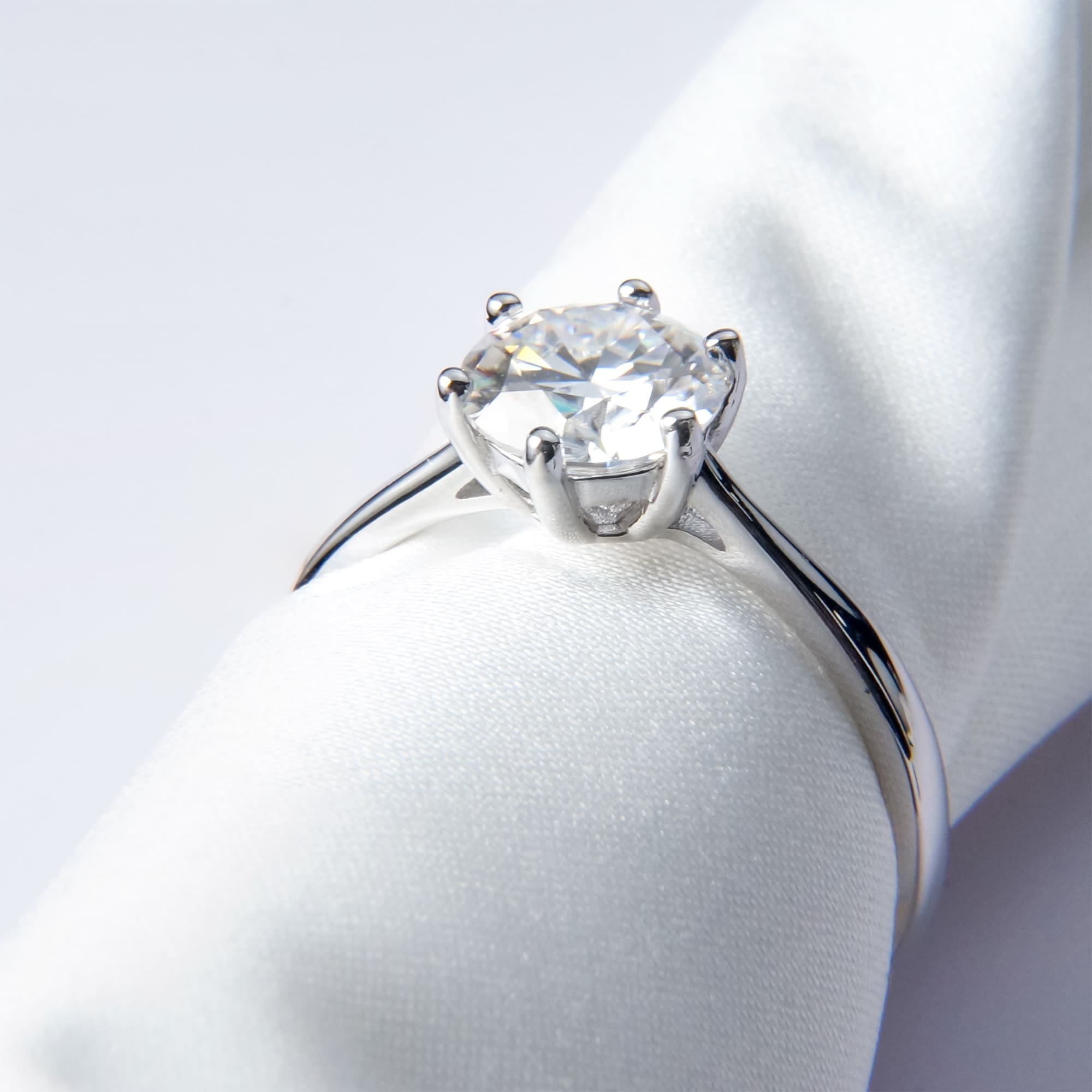 Classic Solitaire Moissanite Ring - 925 Silver White Gold Plated - Image 4