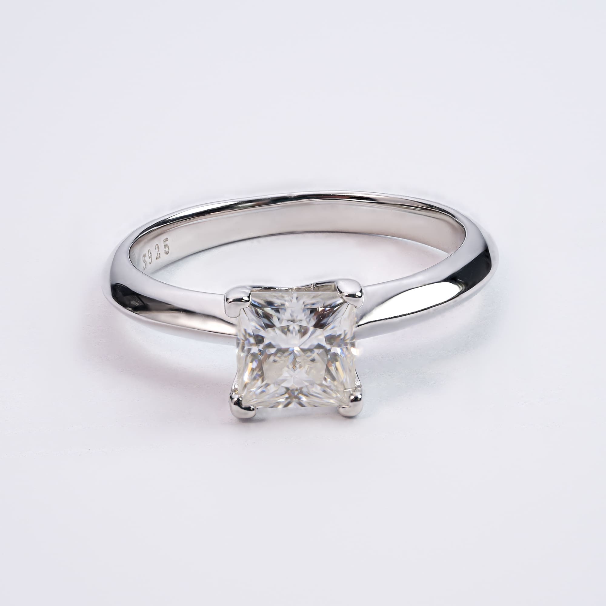 Princess Cut Moissanite Solitaire Ring in 925 White Gold Plated Silver