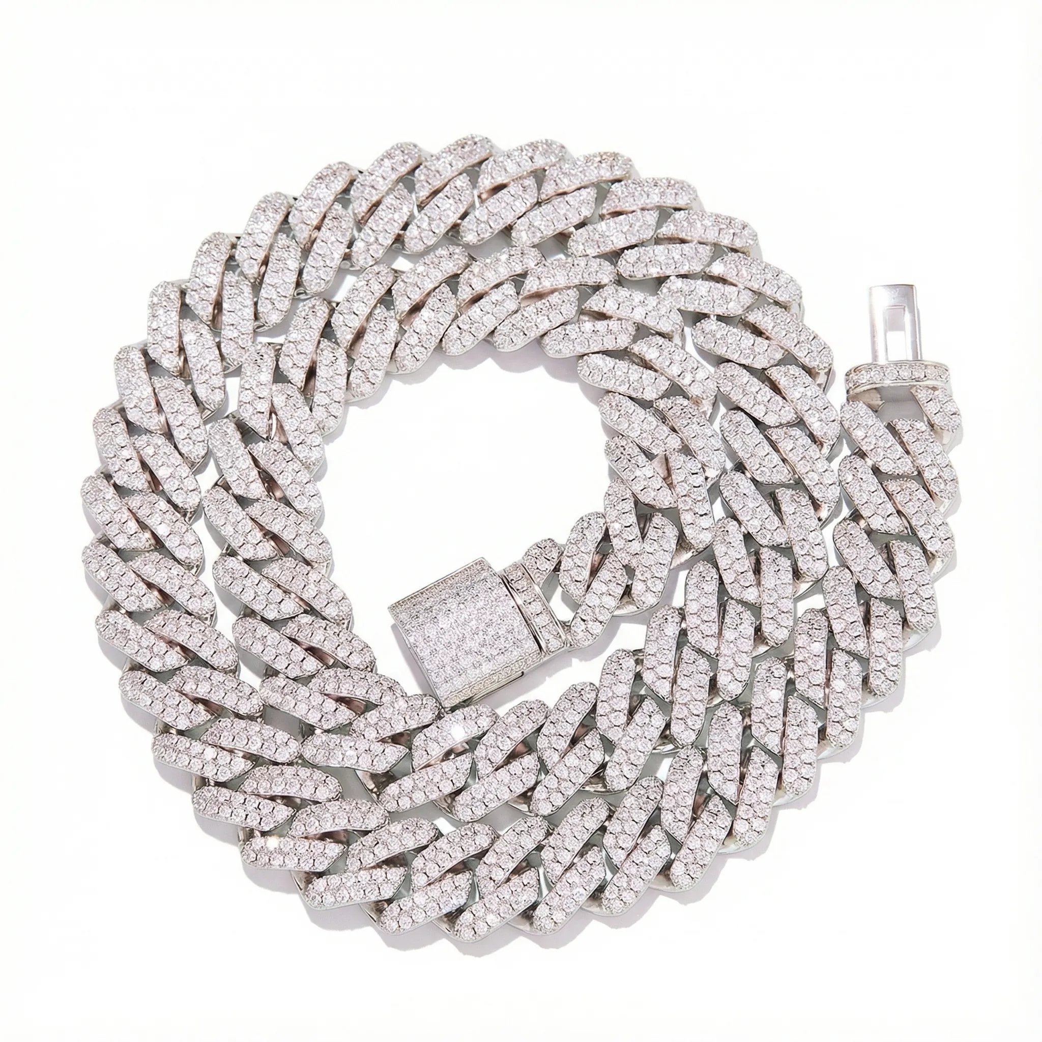14mm Moissanite Cuban Link Necklace – 925 Sterling Silver