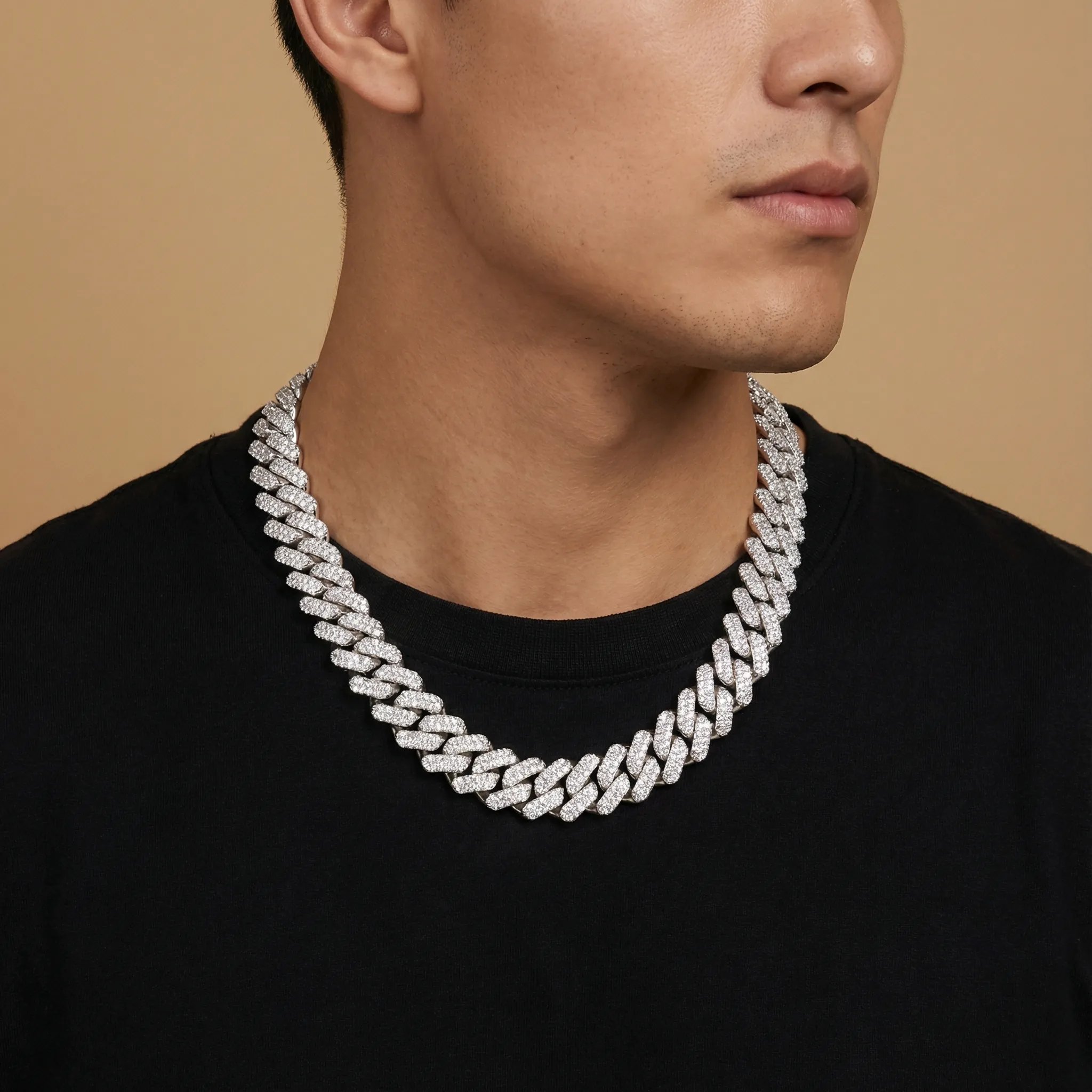 14mm Moissanite Cuban Link Necklace – 925 Sterling Silver - Image 3