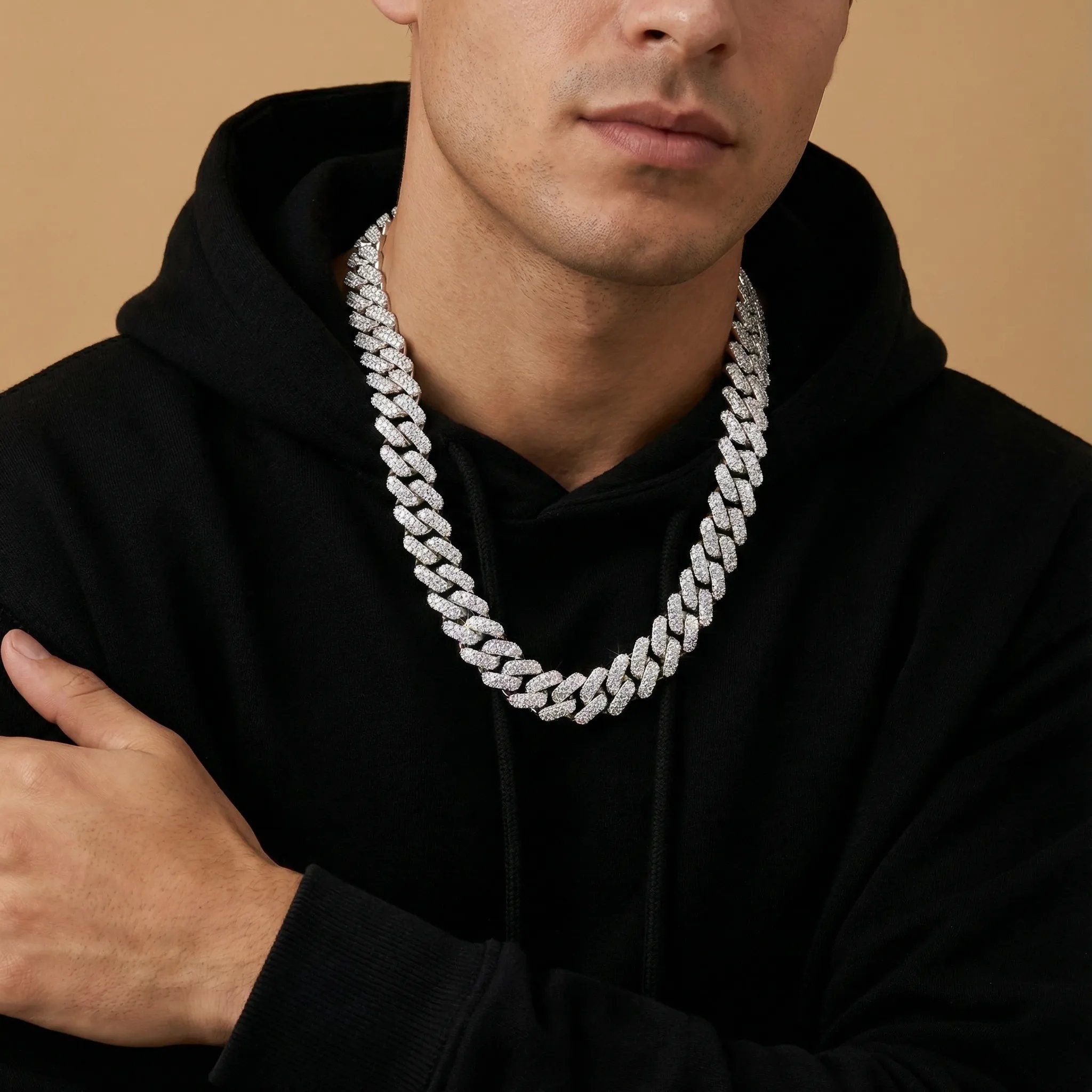 14mm Moissanite Cuban Link Necklace – 925 Sterling Silver - Image 4