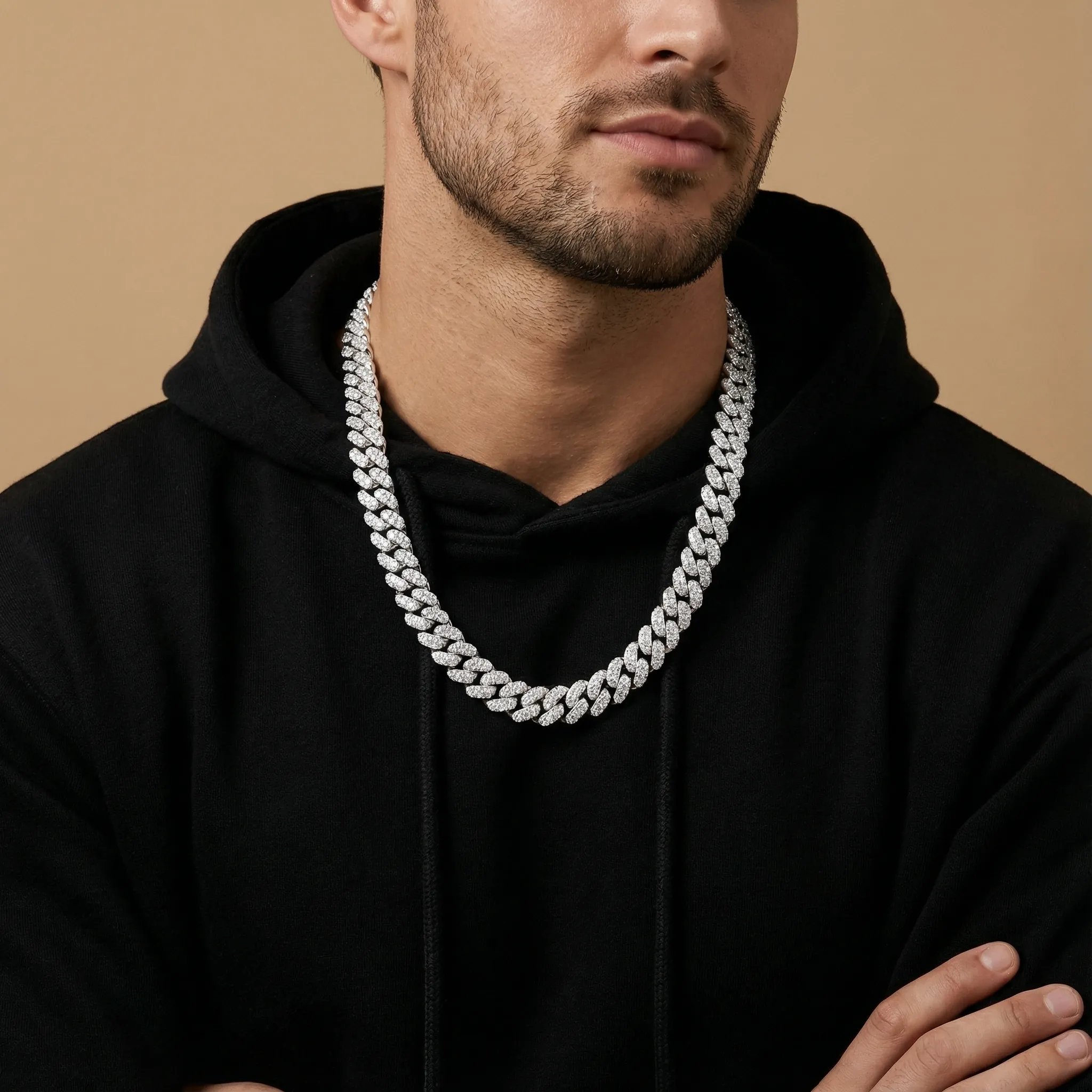 12mm Moissanite Cuban Link Necklace – 925 Sterling Silver - Image 4