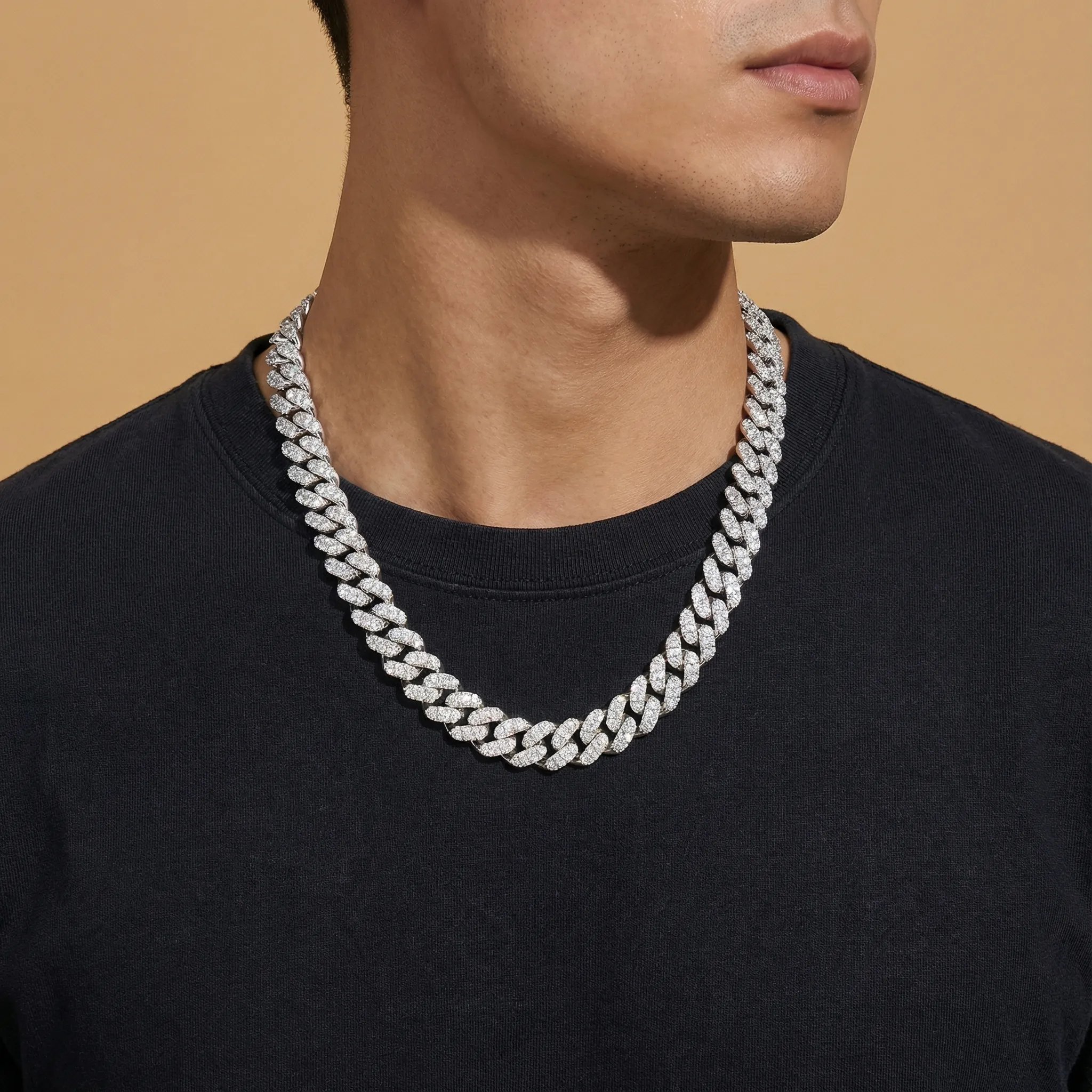 10mm Moissanite Cuban Link Necklace – 925 Sterling Silver - Image 3