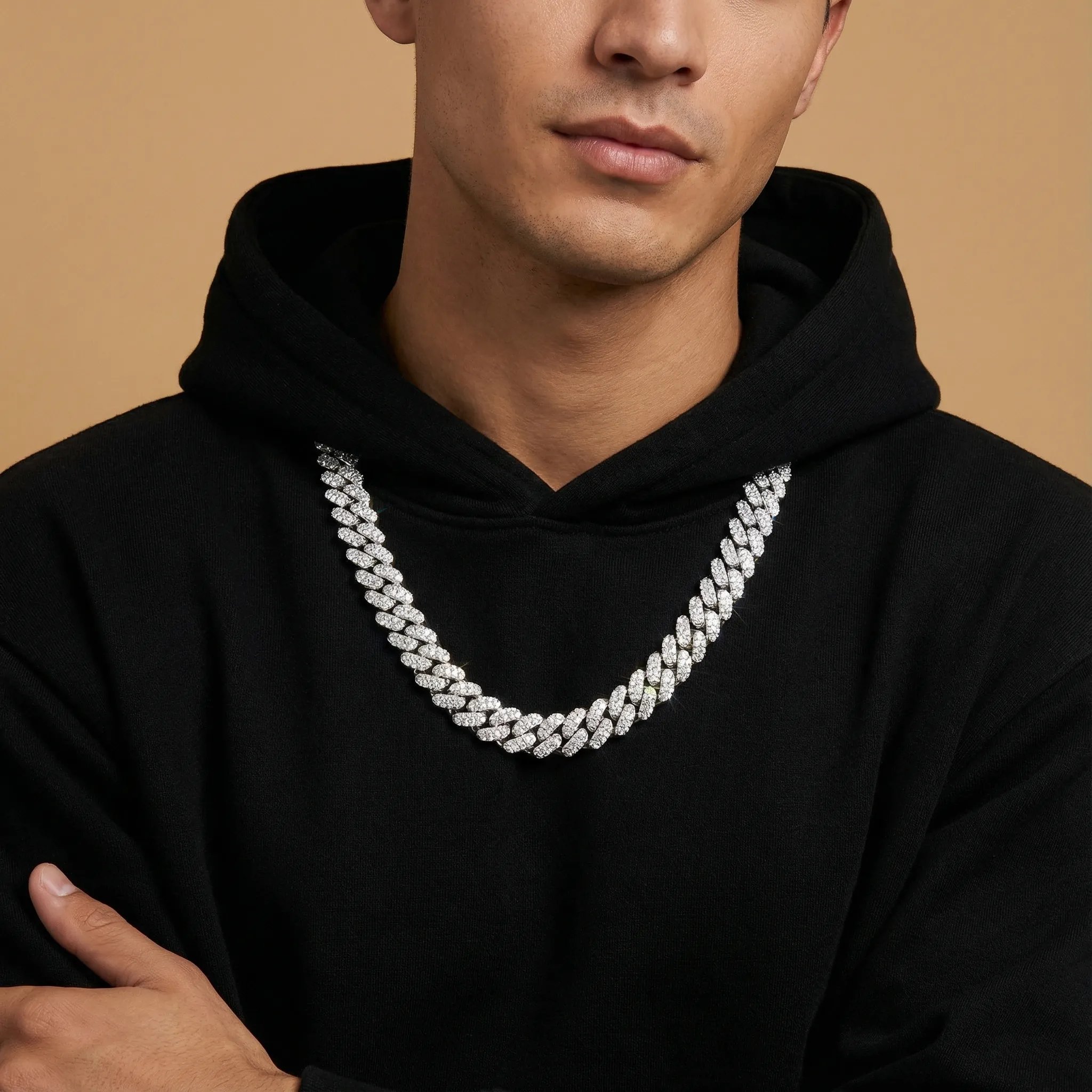 10mm Moissanite Cuban Link Necklace – 925 Sterling Silver - Image 4